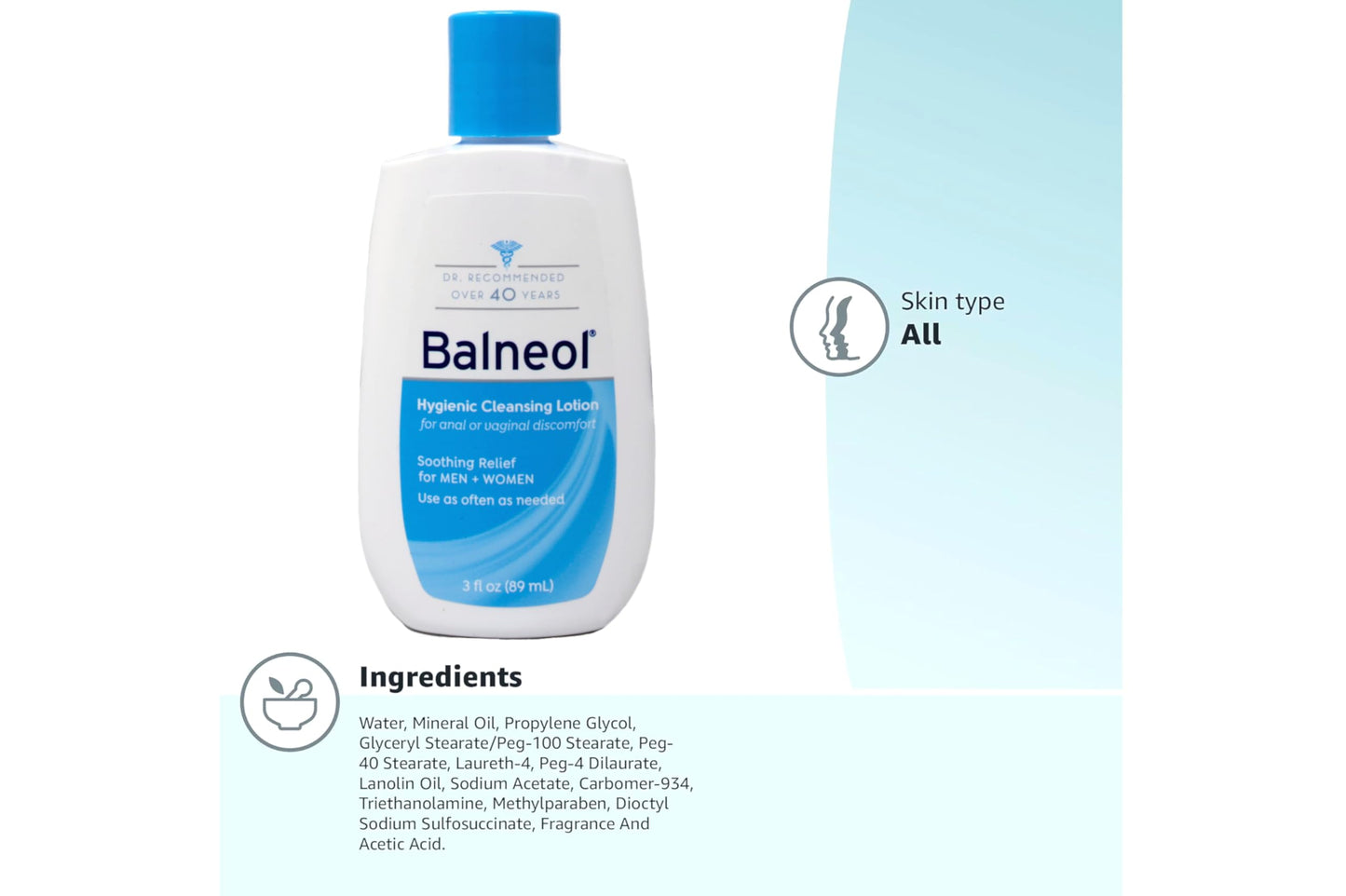 Balneol Hygienic Cleansing Lotion for Sensitive Areas | Gentle, Non-Medicated Relief | USA-Made 3 oz