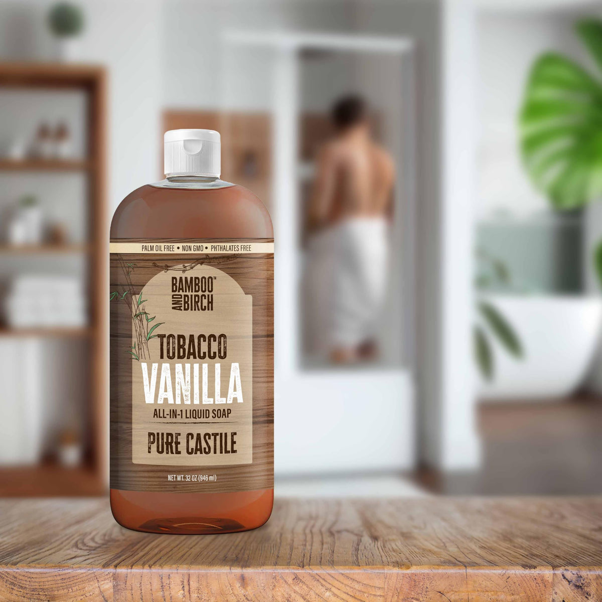 Bamboo and Birch Pure Castile Soap Liquid – Tobacco Vanilla, Palm Oil Free, 32 oz British Harmonia | Natural Makeup & Fragrance by British Harmonia UK