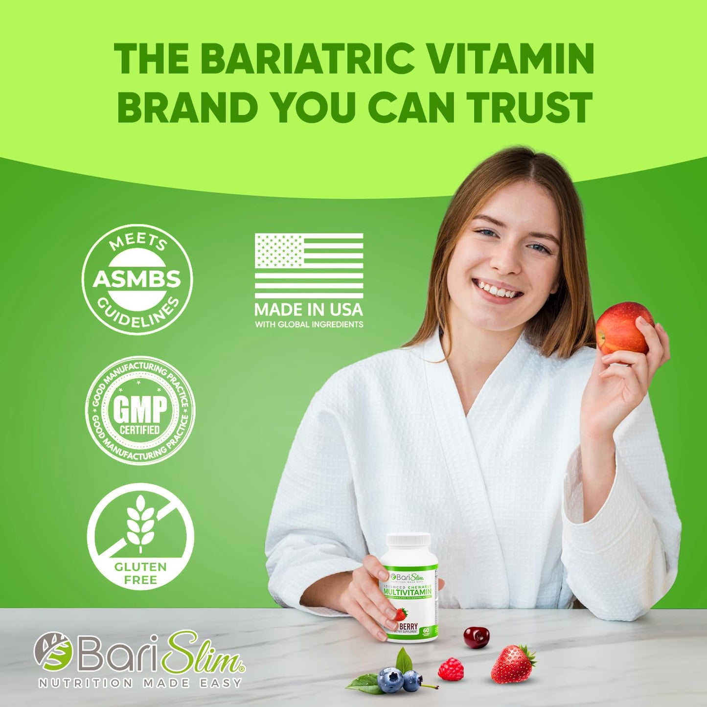 BariSlim Advanced Chewable Bariatric Multivitamin – Post-Bariatric Nutrition (Mixed Berry, 60 Count)
