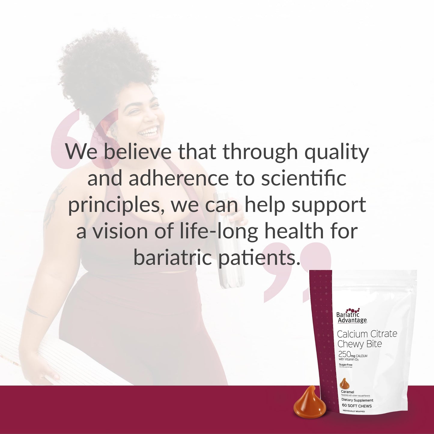 Bariatric Advantage Calcium Citrate Chewy Bites 250 mg with Vitamin D3 – Sugar-Free Caramel, 60 Count