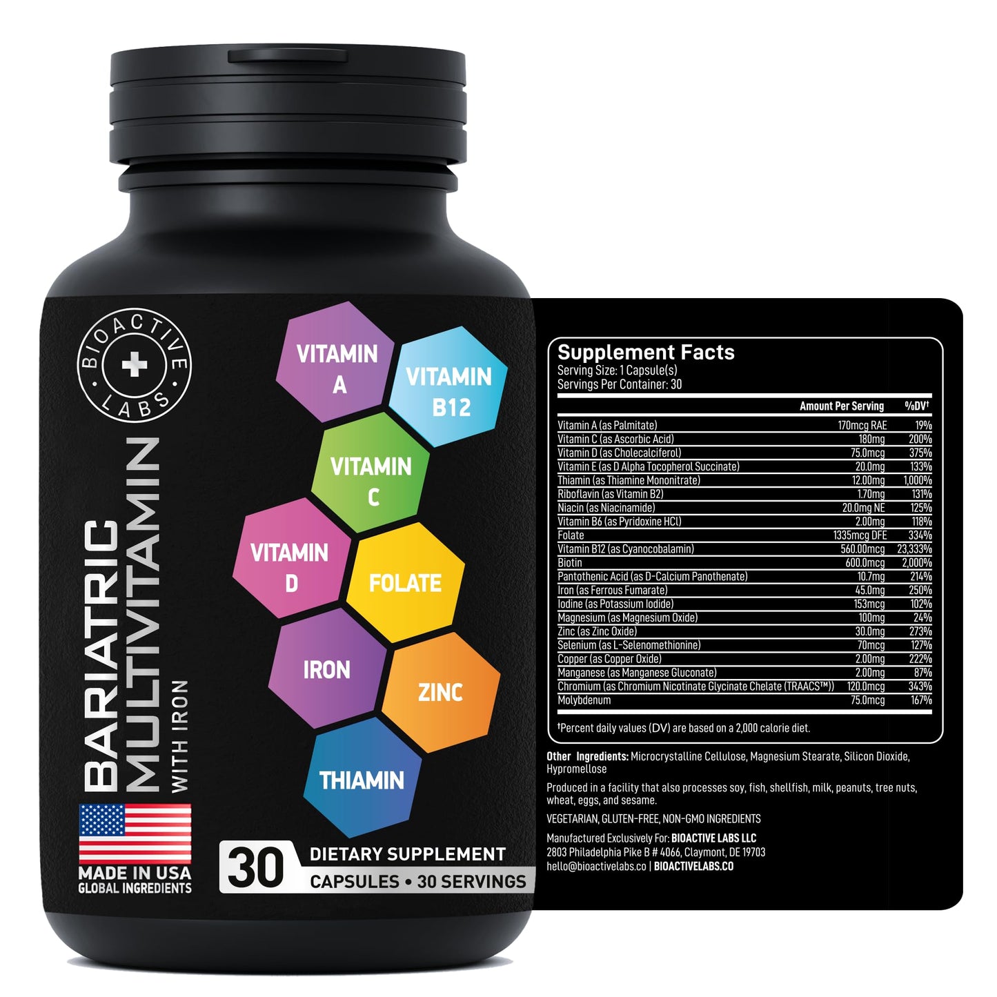Bariatric Multivitamin with Iron for Post Bariatric Surgery – One a Day, 30 Capsules | Gluten-Free, Non-GMO