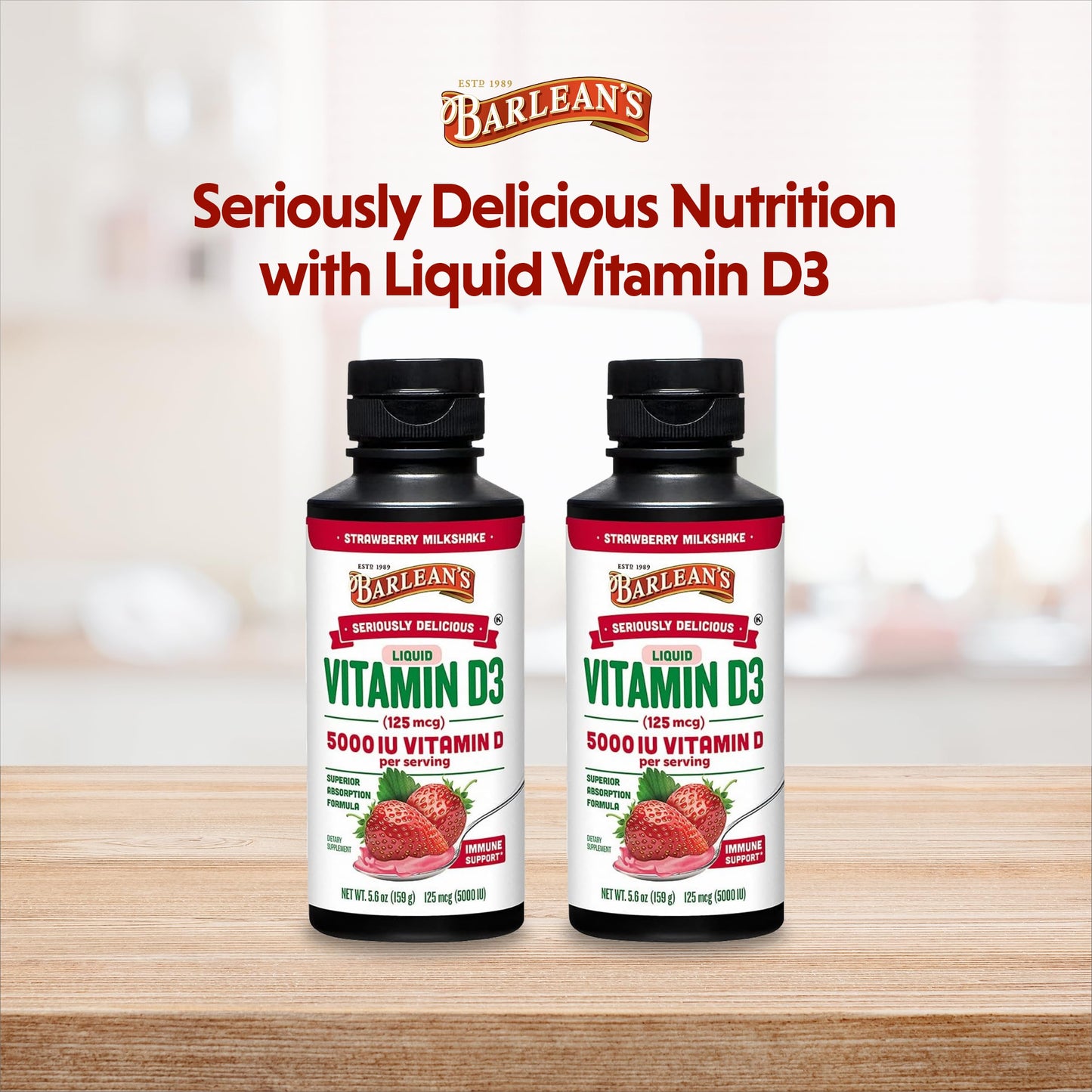Barlean's Vitamin D3 Liquid 5000 IU – Pack of 2 (Strawberry Milkshake)