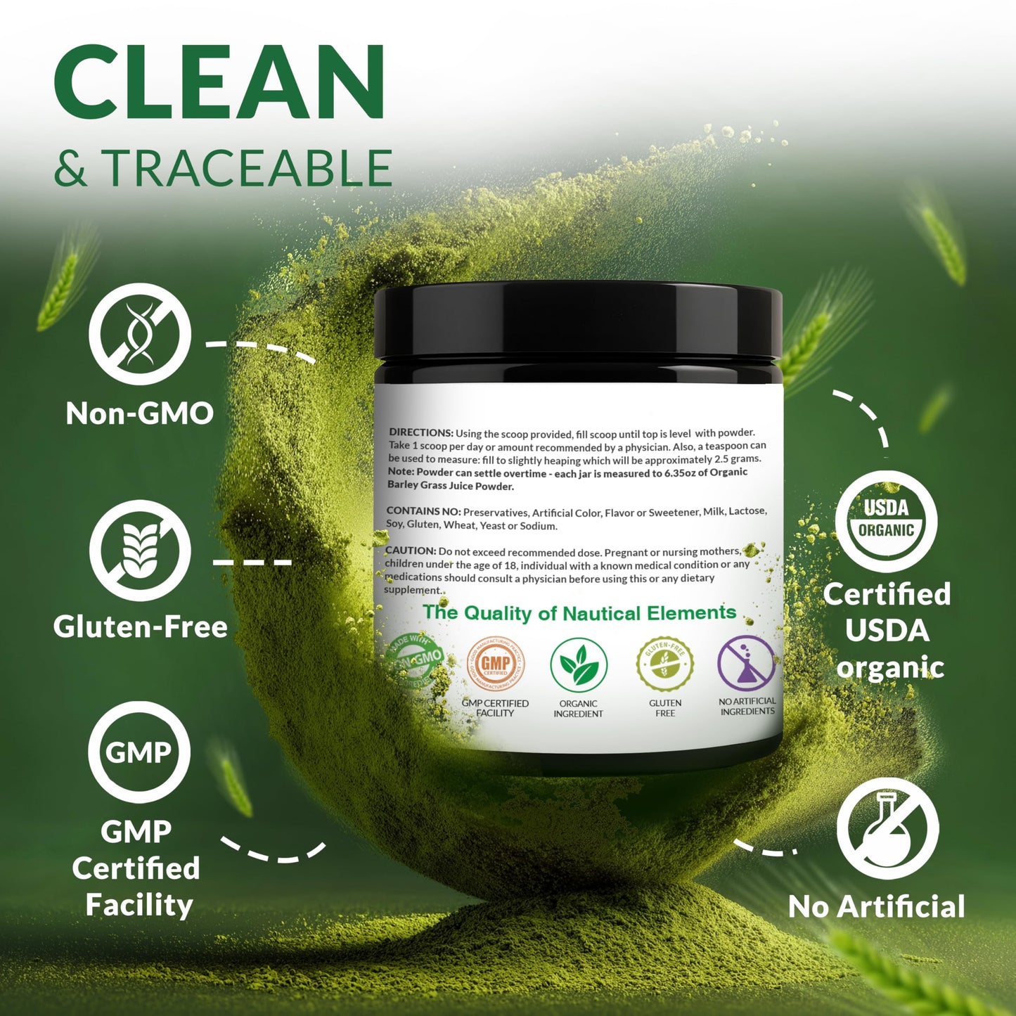 Barley Grass Juice Powder Organic - Raw & Cold-Processed Superfood (6.35oz / 180g) | 72 Servings