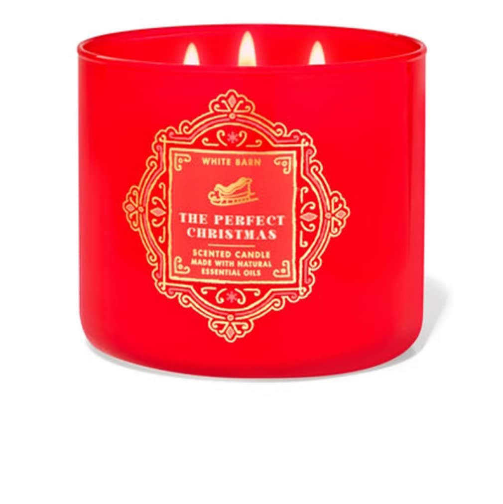 Bath & Body Works White Barn The Perfect Christmas 3-Wick Candle with Essential Oils - 14.5 oz | The Perfect Christmas Label Artwork Varies