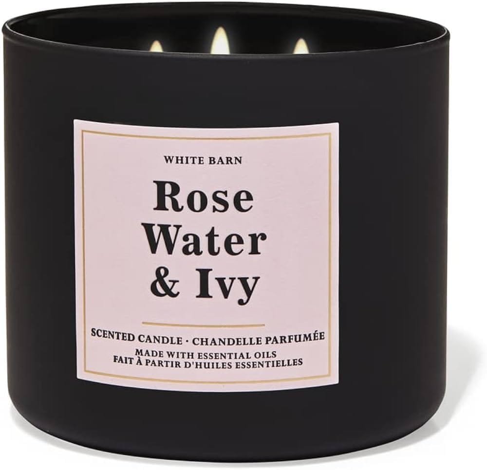 Bath & Body Works White Barn 3-Wick Candle with Essential Oils - 14.5 oz - Rose Water & Ivy
