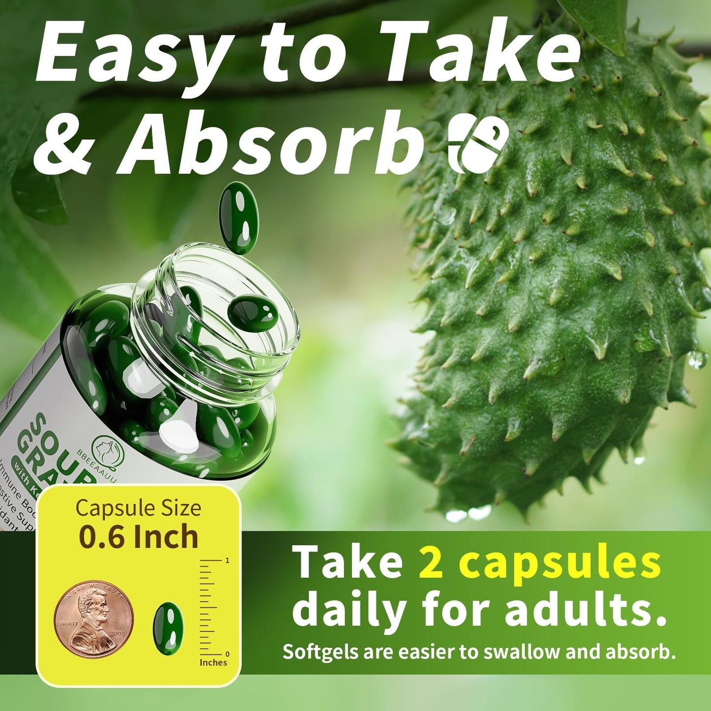 BBEEAAUU Soursop Graviola Capsules with Kelp – Immunity & Digestive Support (120 Count)