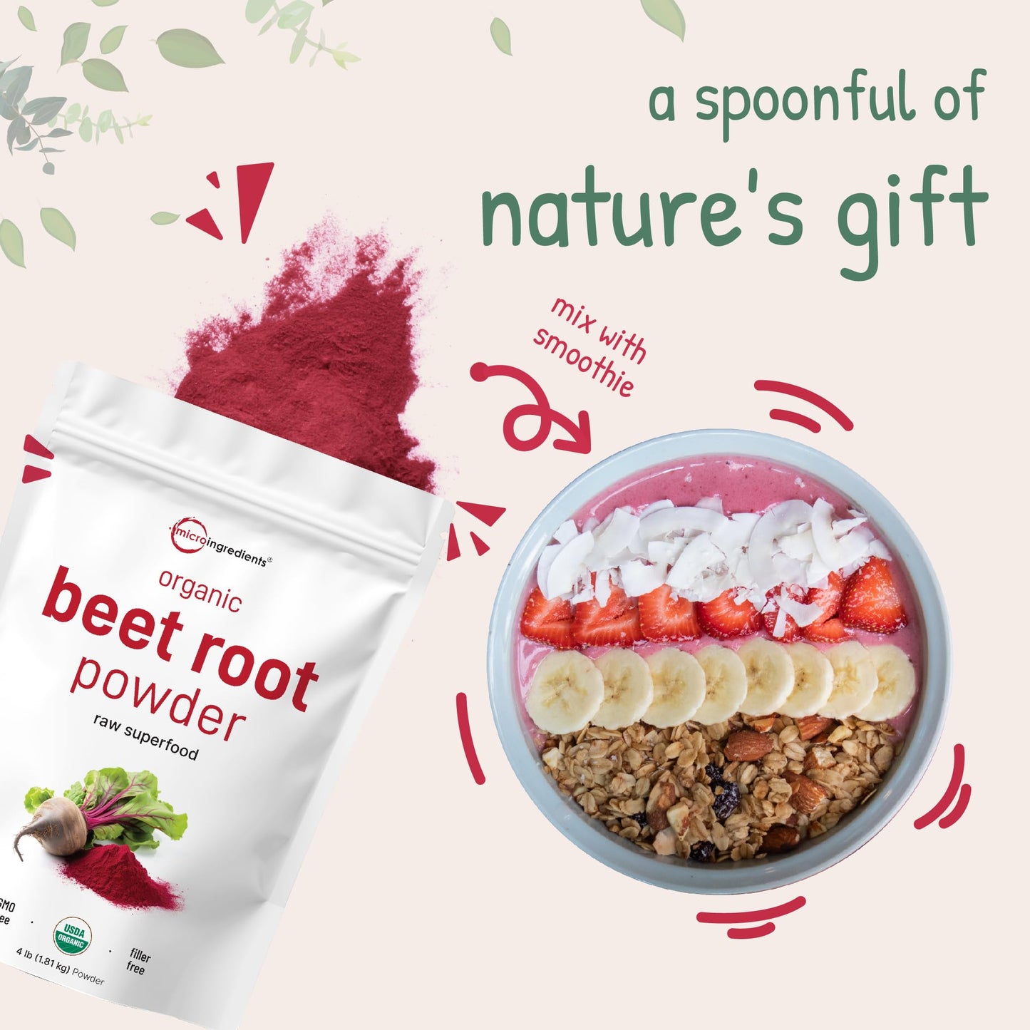 Micro Ingredients Organic Beet Root Powder – 4 Lbs, Cold-Pressed & Water-Soluble