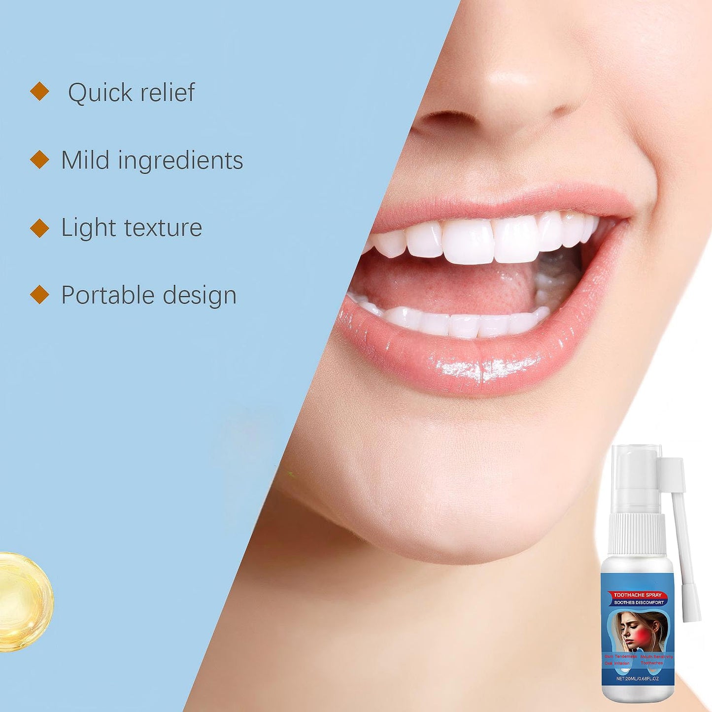 Befada Toothache Relief Spray – Soothes Gums Fast, Mint & Chamomile, 0.68 FL OZ