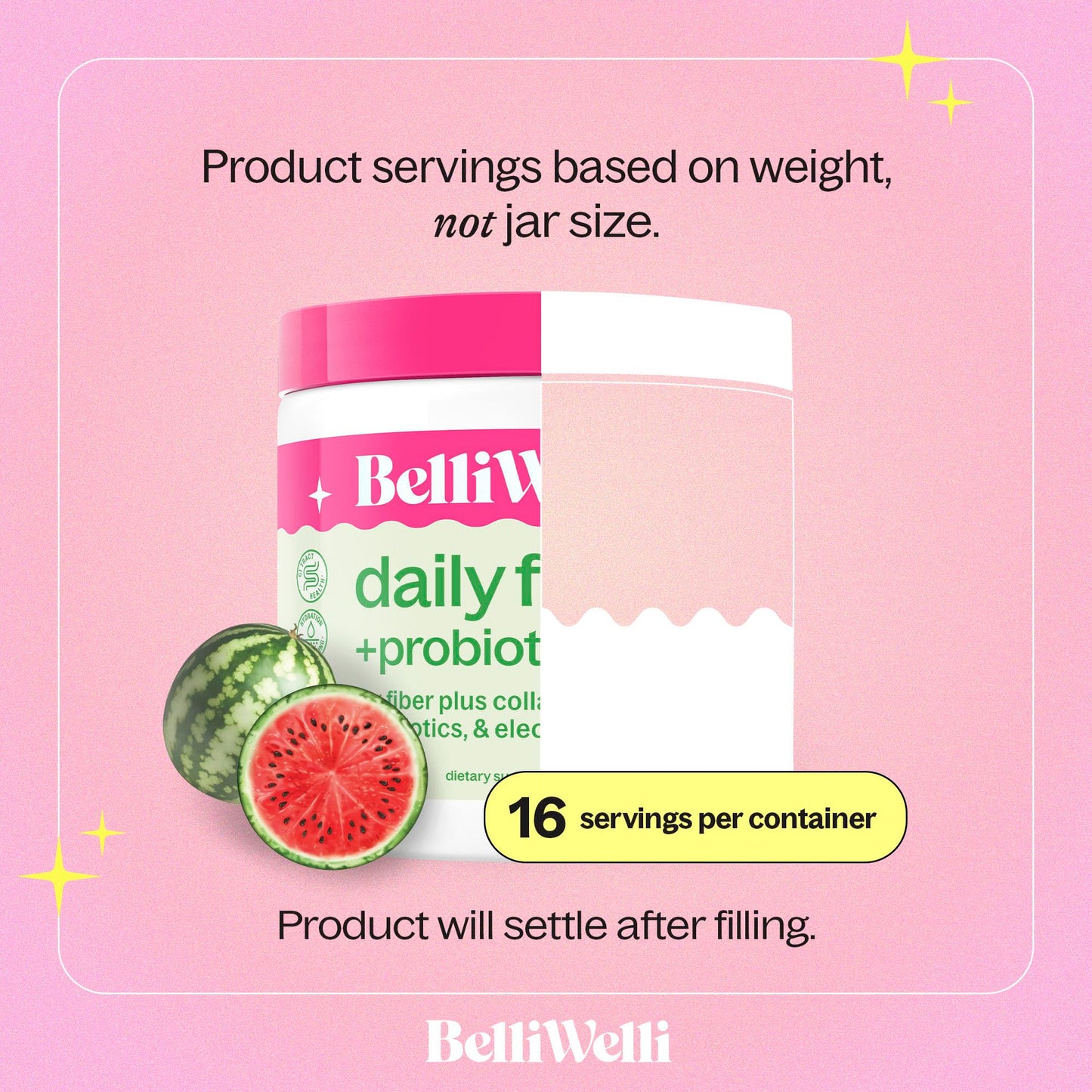 Belli Welli Fiber Supplement – Organic Acacia, Collagen, Probiotics (Watermelon)
