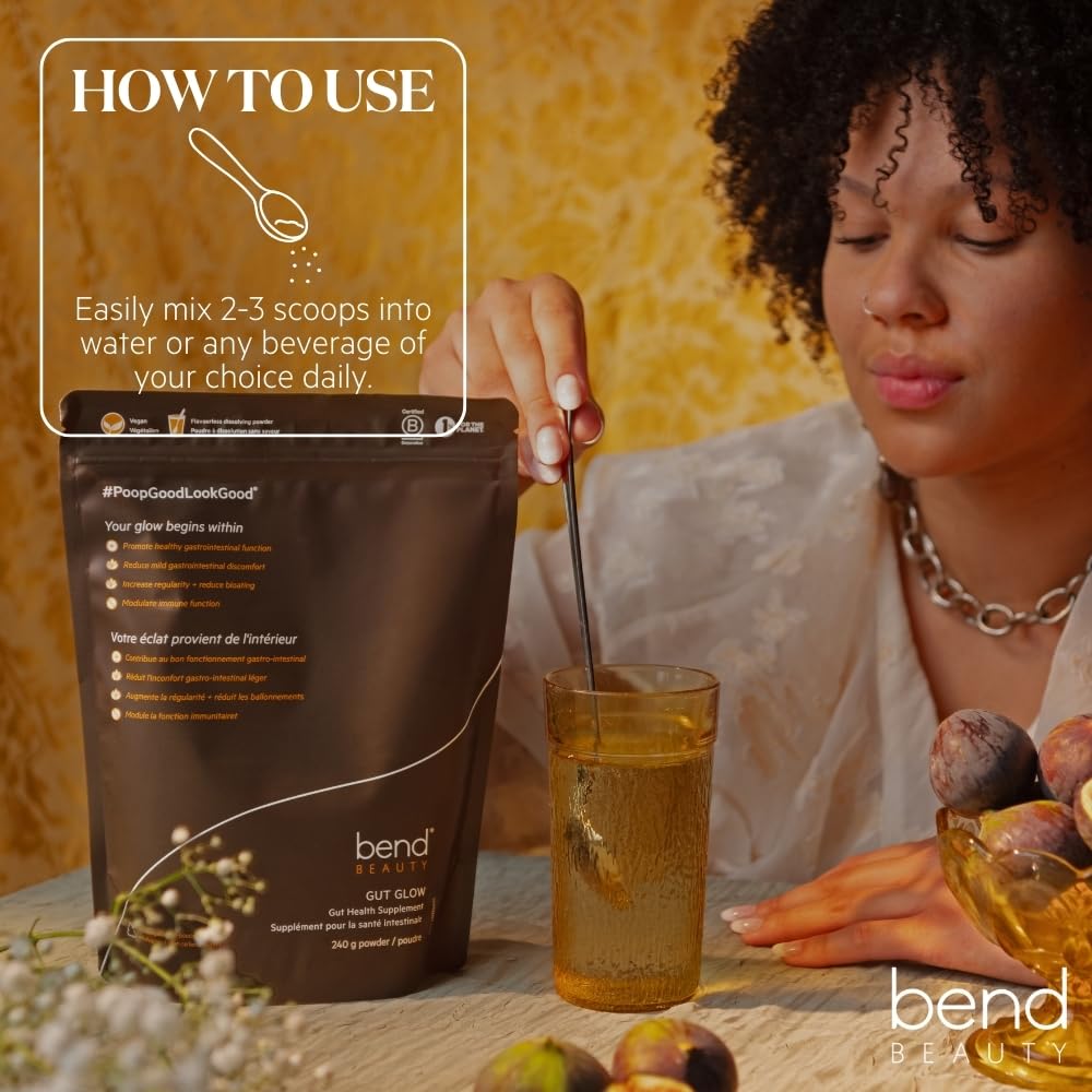 Bend Beauty Gut Glow | Daily Prebiotic Fiber Supplement Powder w/Tremella Mushroom Exract | Digestive Gut Health | 6g of Soluble Fiber per Serving | 100% Organic, Vegan, Sugar Free Fiber | Unflavored BritishVita | Premium UK Vitamins & Wellness Supplements