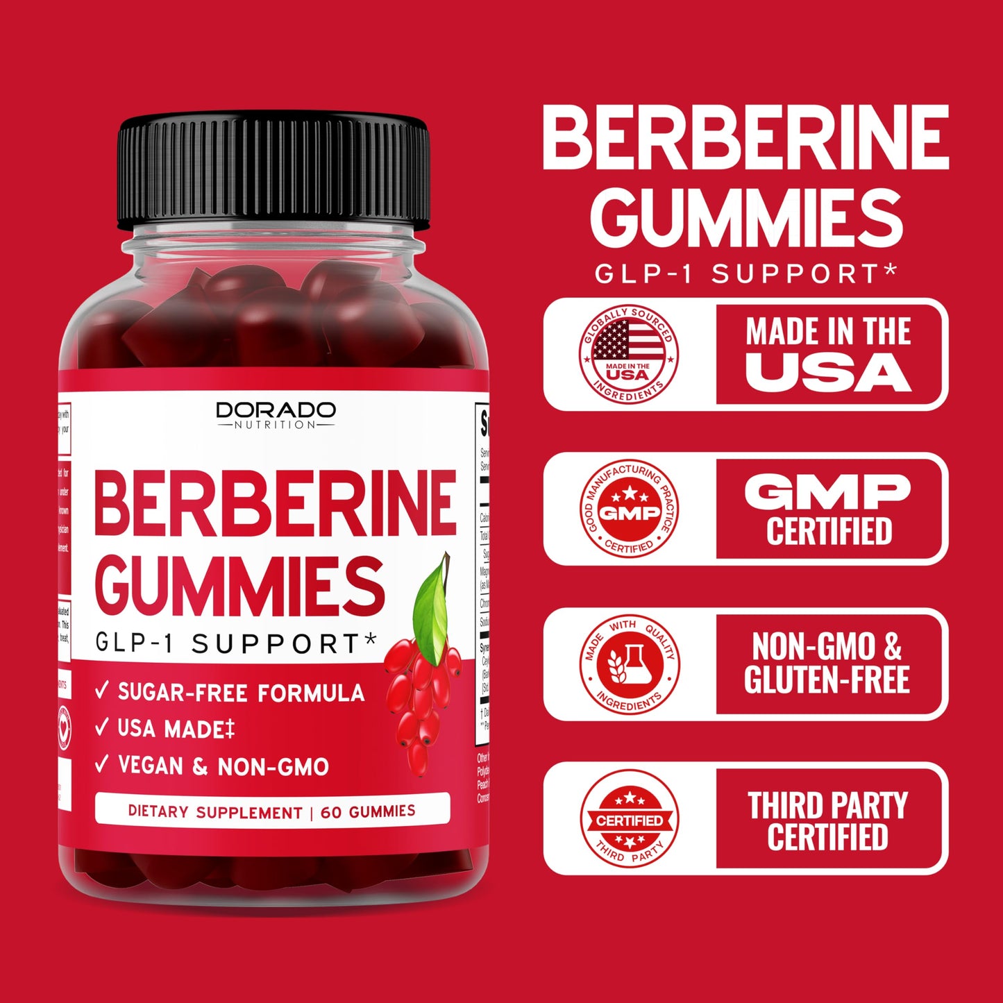 Berberine Gummies with Ceylon Cinnamon (1,200mg) – Sugar-Free, 60 Count, Pack of 2 | Made in USA, Third-Party Tested