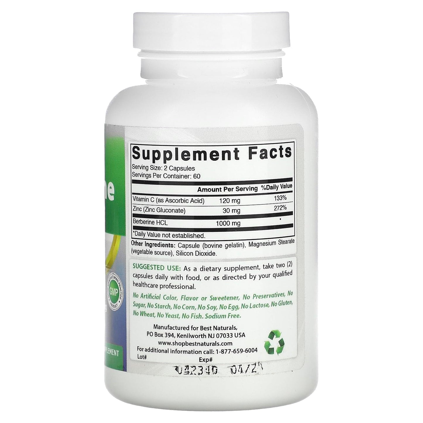 Best Naturals Berberine Plus 1000mg per Serving – 120 Capsules