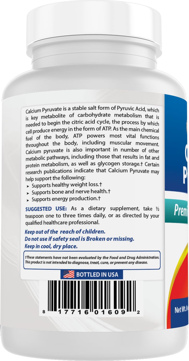 Best Naturals Calcium Pyruvate Powder 8 oz – Pack of 2 (Non-GMO, Gluten-Free)