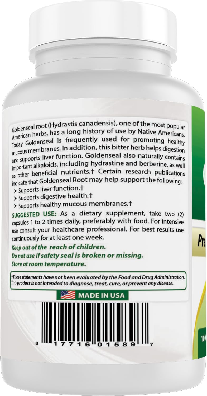 Best Naturals Goldenseal Root 570 mg (Non-GMO) 100 Capsules