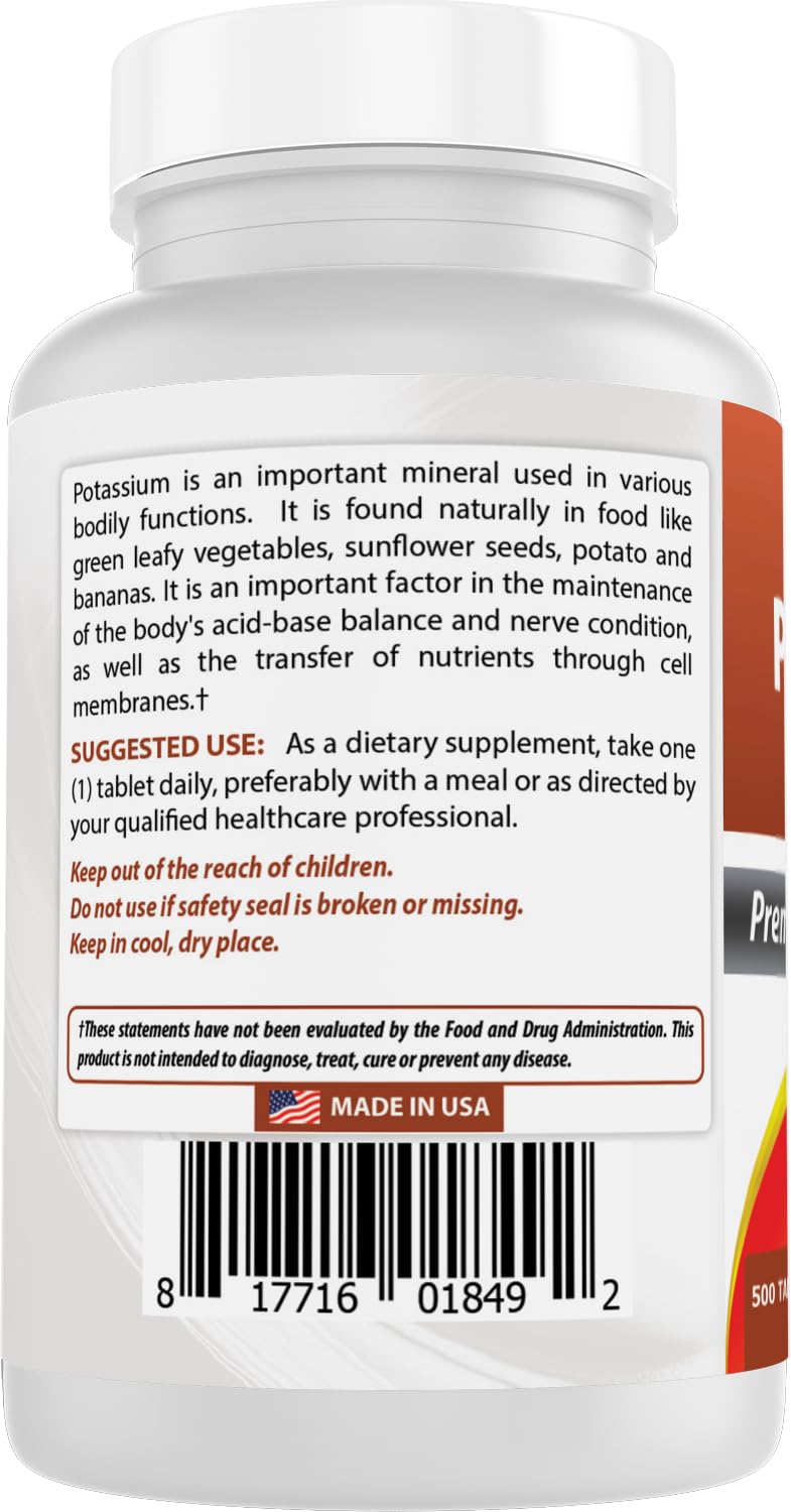 Best Naturals Potassium Citrate 99mg 500 Tablets – 3rd Party Lab Tested (Pack of 2)