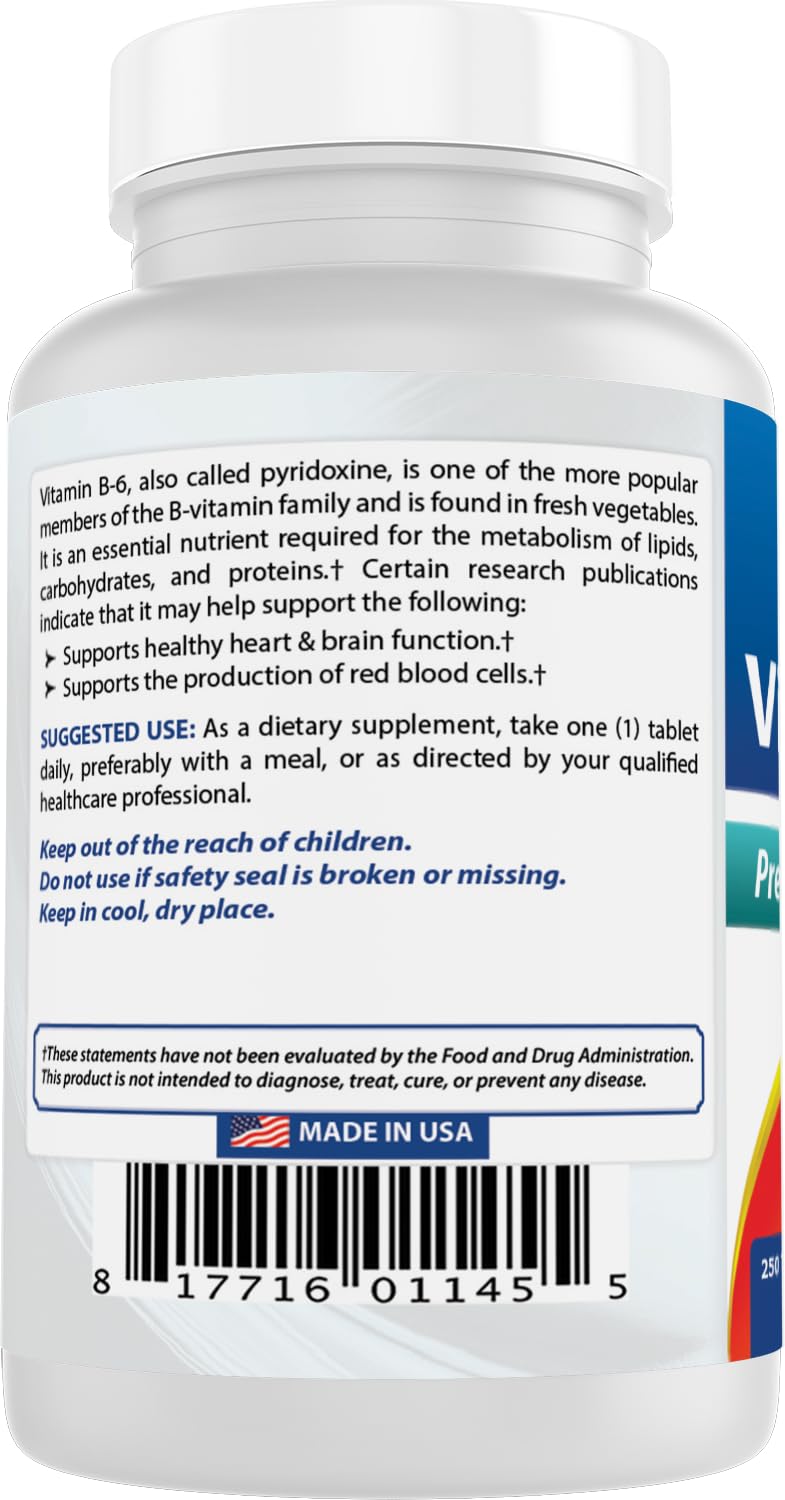 Best Naturals Vitamin B6 Tablet 100 mg - 250 Count Pack of 2 | Non-GMO & Gluten-Free | Made in USA