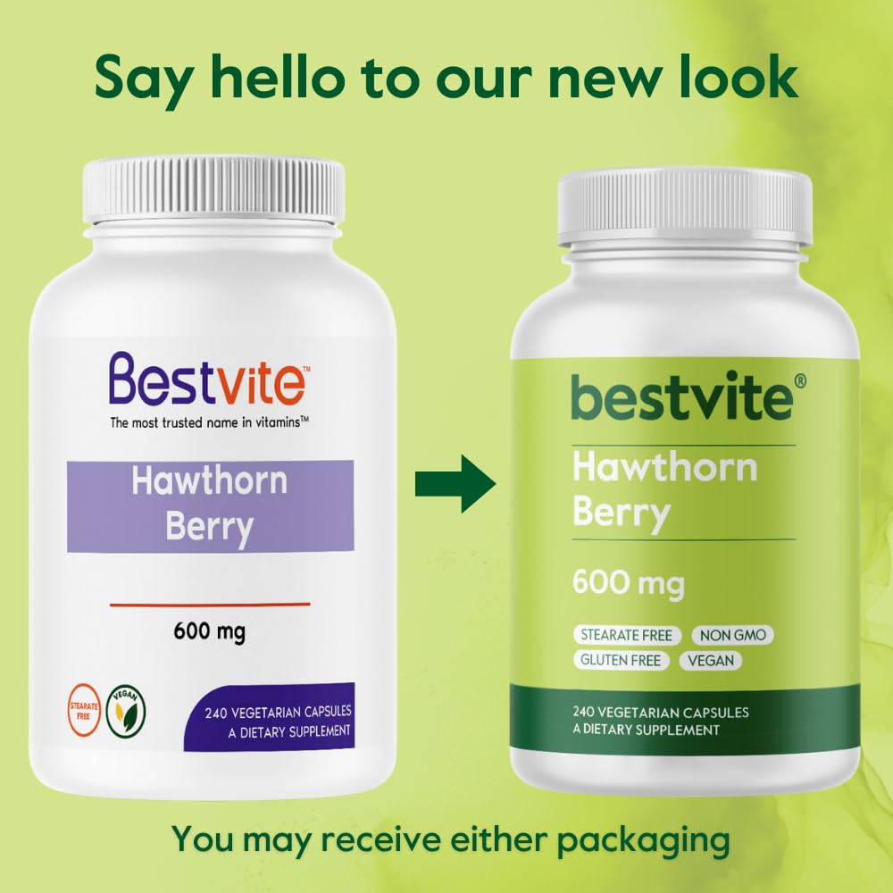 BESTVITE Hawthorn Berry 600 mg – 240 Vegetarian Capsules – No Stearates, No Fillers, Vegan, Non-GMO, Gluten Free