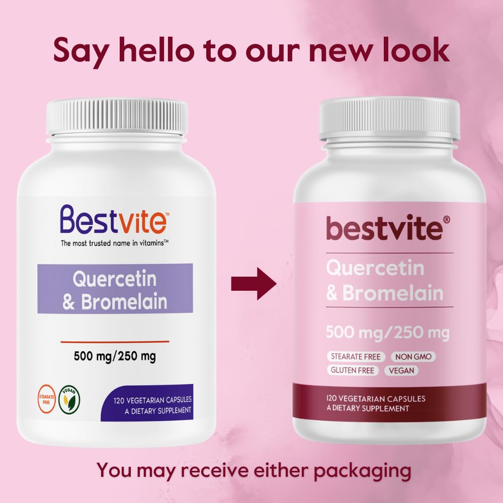BESTVITE Quercetin with Bromelain 500mg/250mg (120 Vegetarian Capsules) – No Stearates – No Silicon Dioxide – Vegan – Non GMO – Gluten Free