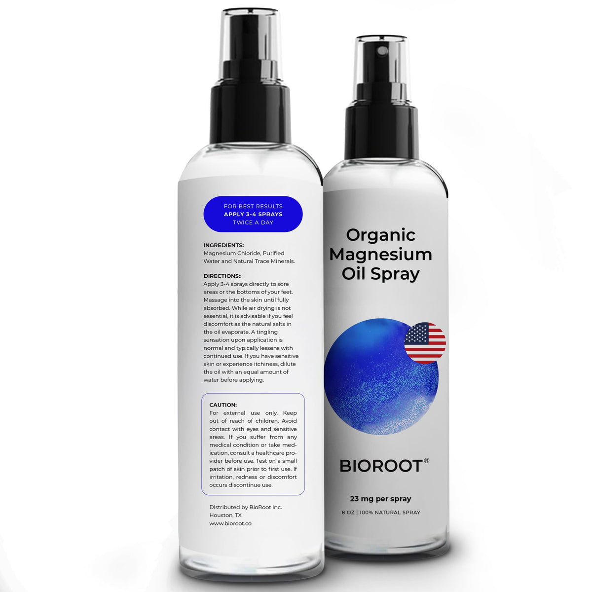 BioRoot Organic Magnesium Spray 8oz (3-Pack) – Pure Magnesium Oil, Fast-Absorbing, For Feet & Body | USP Grade BritishVita | Premium UK Vitamins & Wellness Supplements