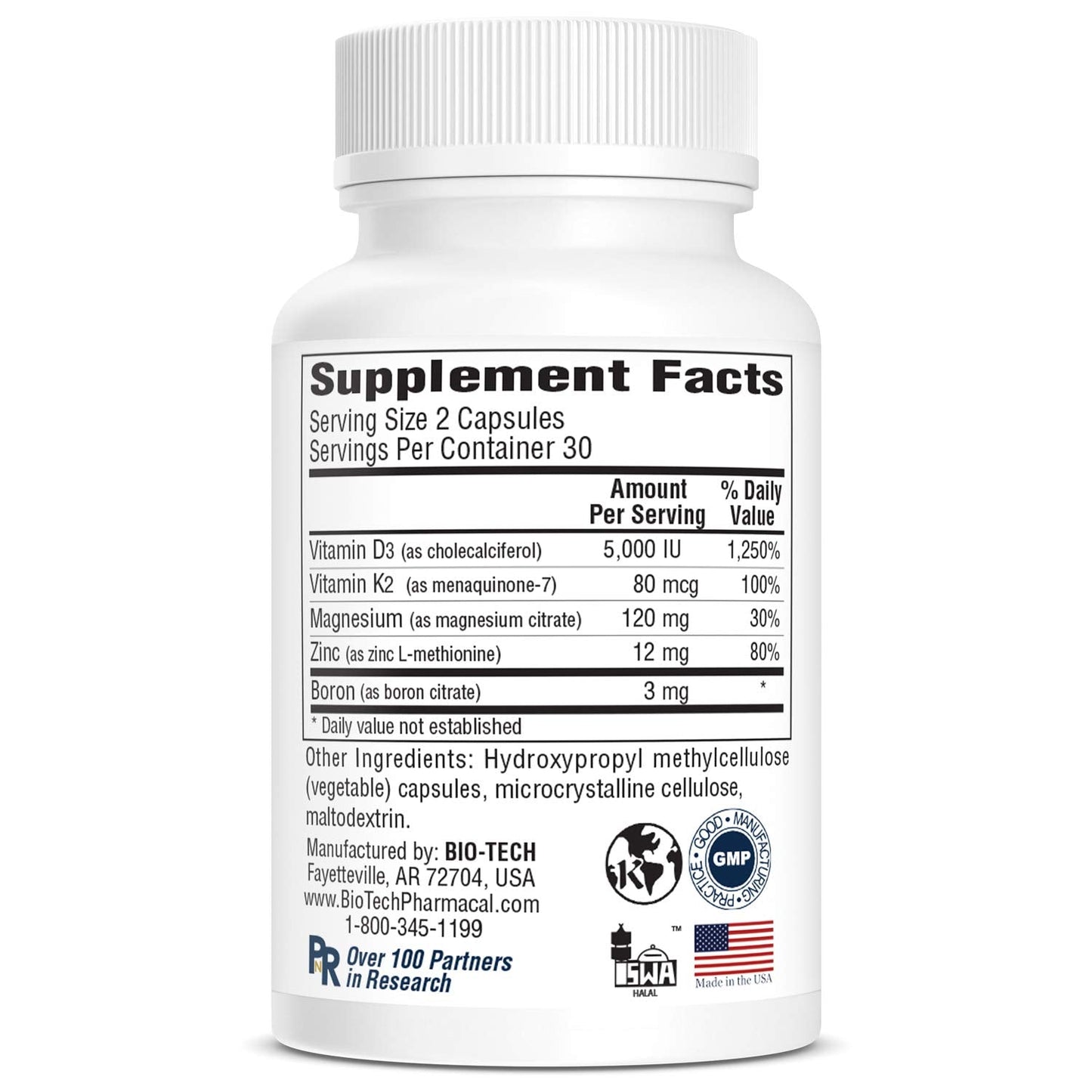 Bio-Tech Pharmacal D3 Plus (60 Count) - Vitamin D3 with K2, Magnesium and Zinc