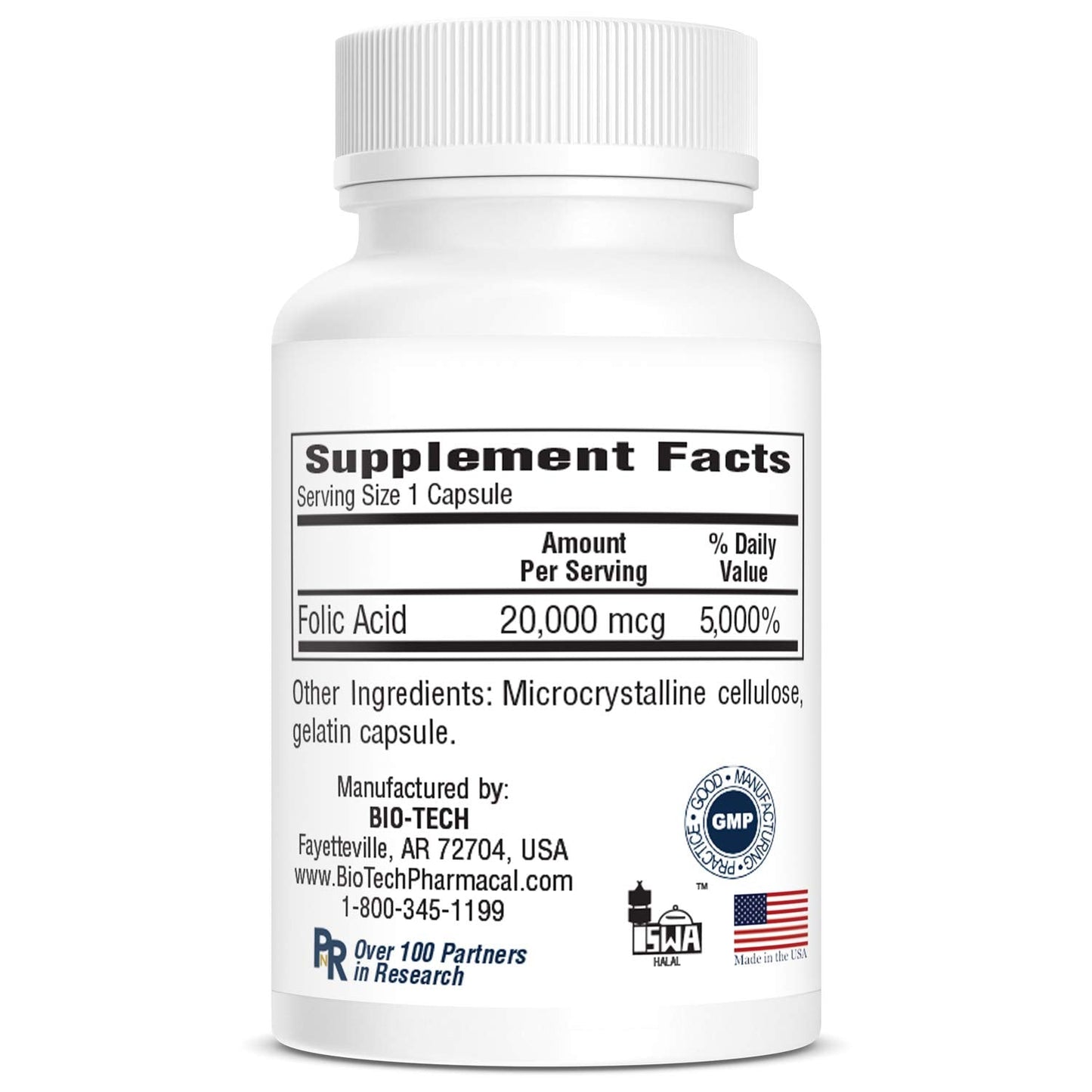 Bio-Tech Pharmacal Folic Acid 20mg, 100 Count | Folate Supplement