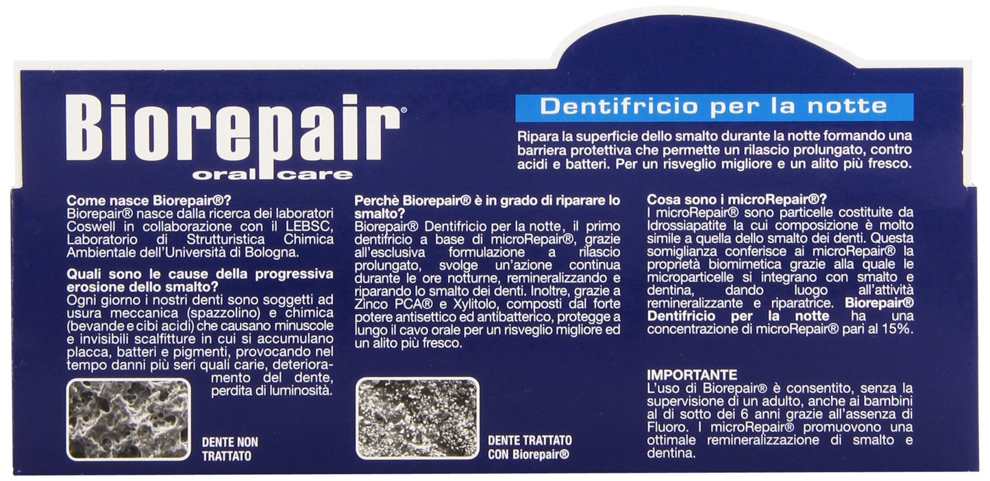 Biorepair Night Repair Toothpaste with microRepair – Intensive Overnight Action, 2x75ml Pack (Italian Import)