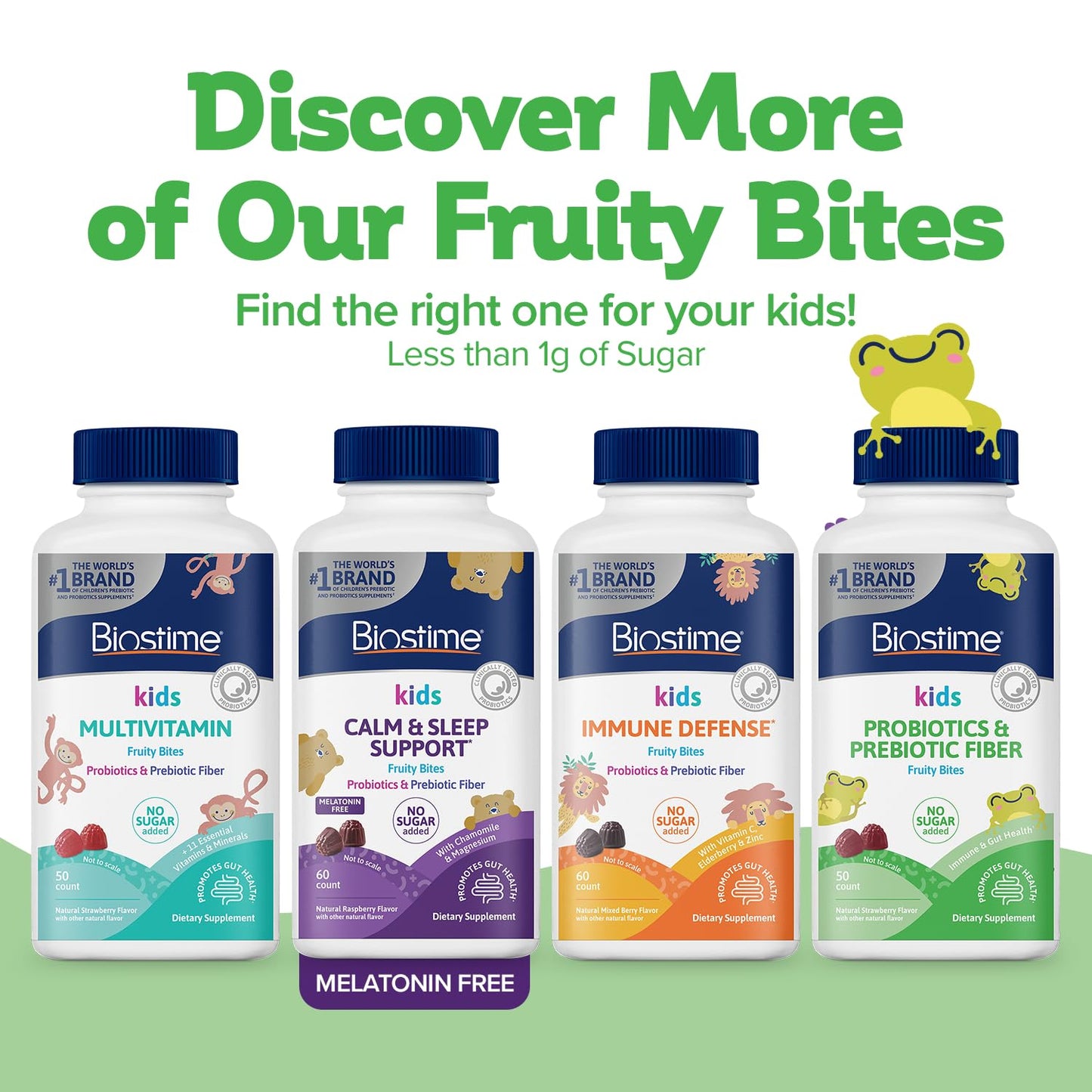 Biostime Kids Prebiotic & Probiotic Gummies (Ages 4+) | Probiotics for Kids | Includes 2 Billion CFU to Support Digestive Health| No added sugar Fruity Bites | Free from Top 9 Allergens |50 Count