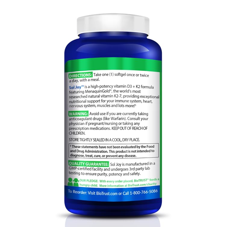 BioTrust Sol Joy: High-Potency Vitamin D3 K2 (50 mcg) Softgels