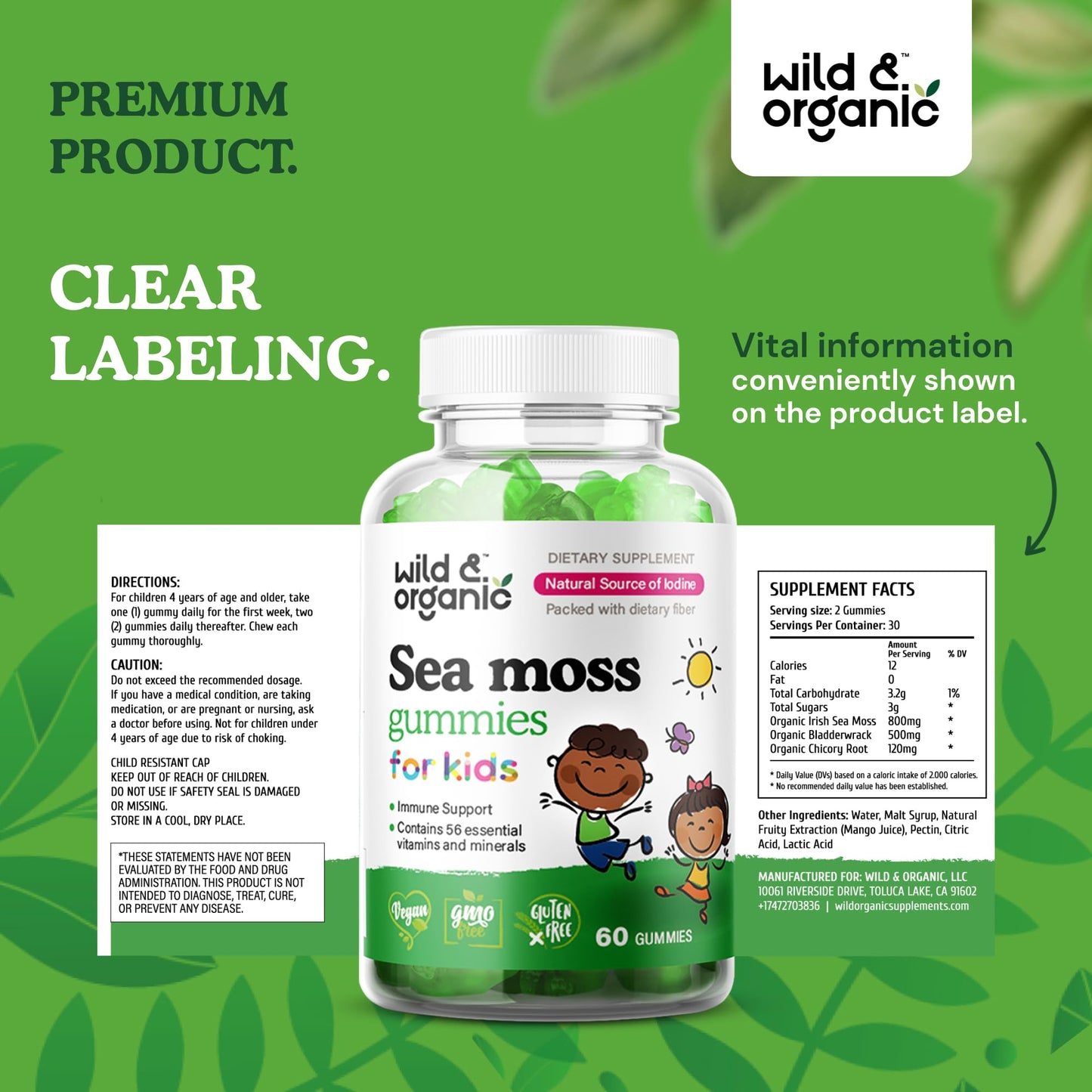 Wild & Organic Irish Sea Moss Gummies for Kids – 800mg Immune Support