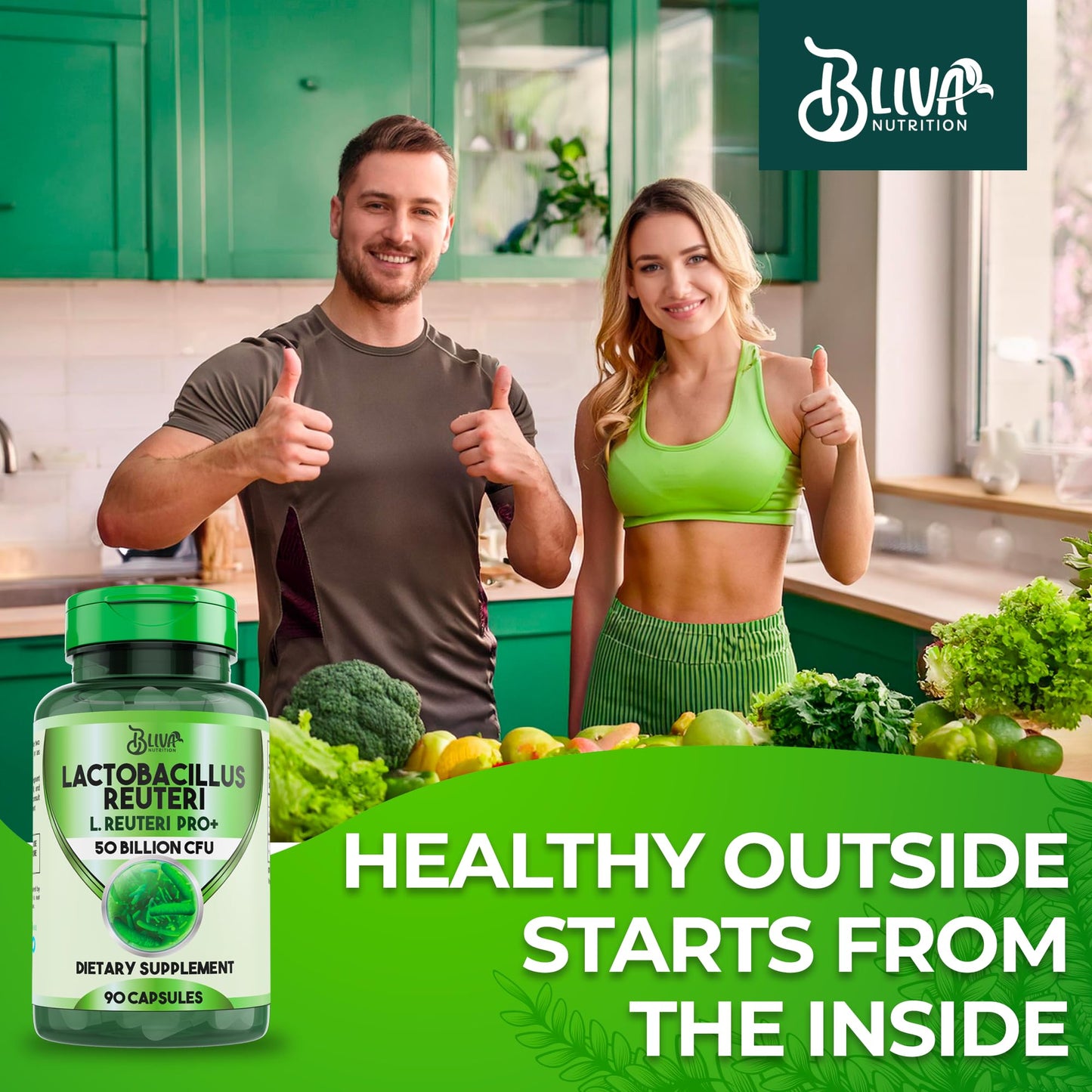 BLIVA Lactobacillus Reuteri Capsules – 50B CFU per Serving, 90 Caps