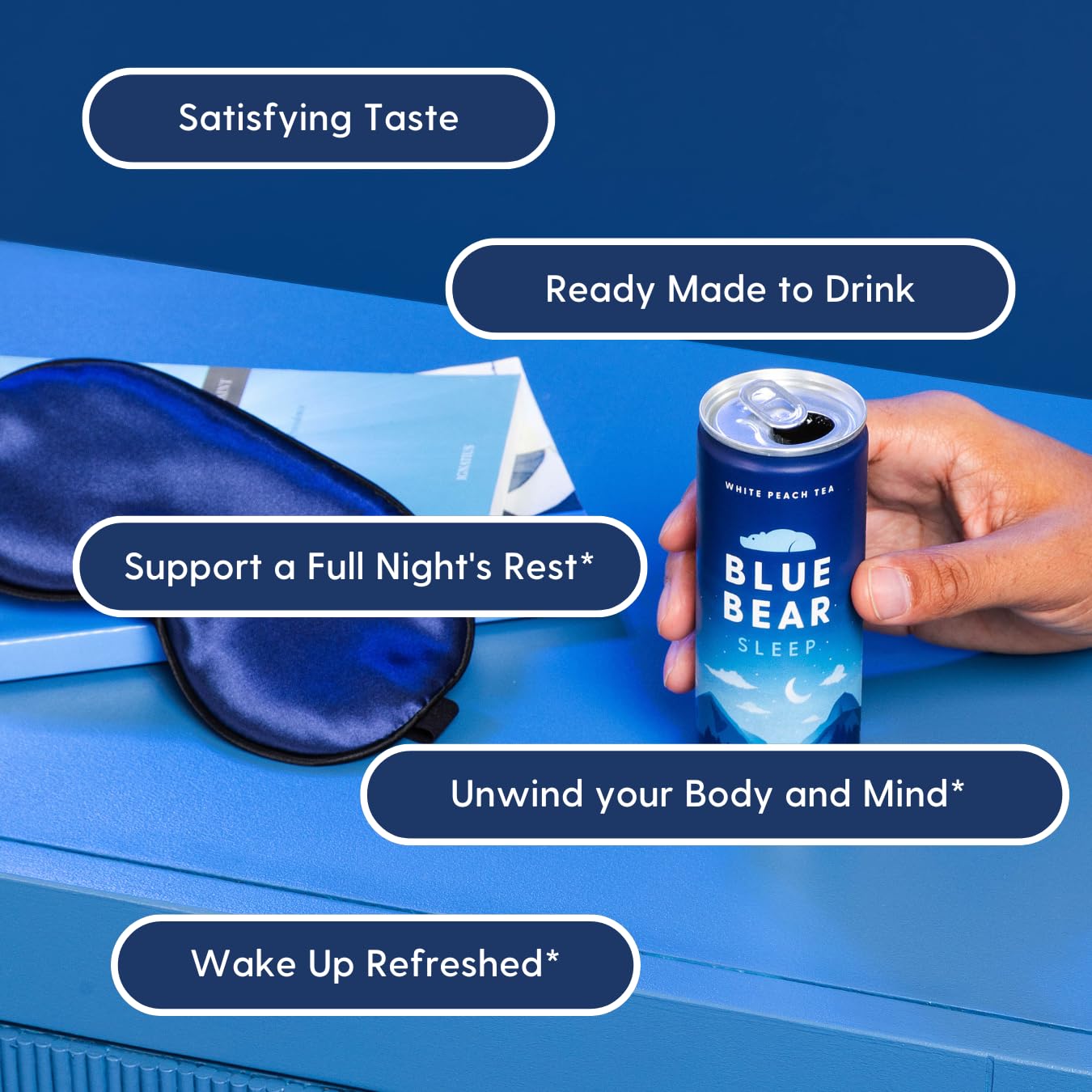 Blue Bear Melatonin Sleep Drink – White Peach Tea with 5 mg Melatonin, Caffeine-Free, Zero Sugar, 8.4 fl oz (12-Pack)