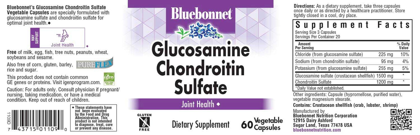 BlueBonnet Glucosamine Chondroitin Sulfate Supplement - 60 Count | Joint Health