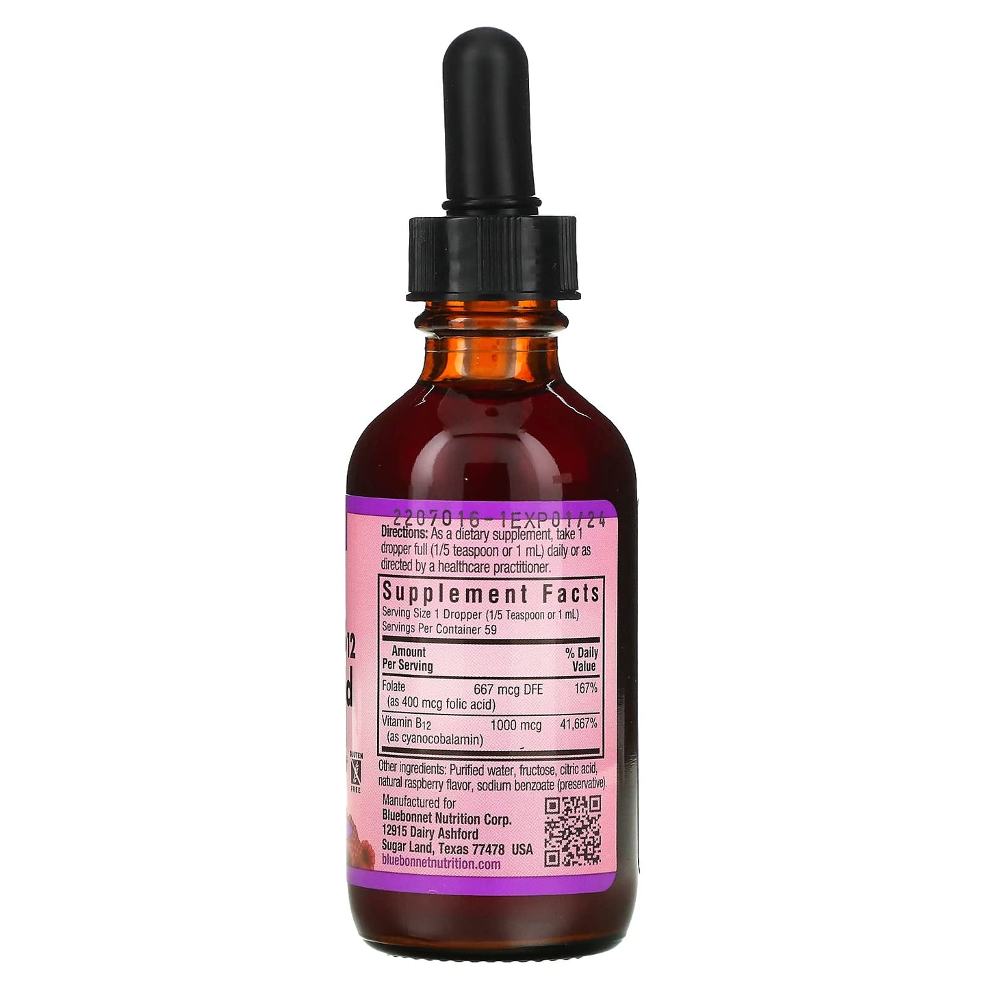 Bluebonnet Liquid Vitamin B12 & Folic Acid – Energy Boost | 2 fl oz, 59 Servings