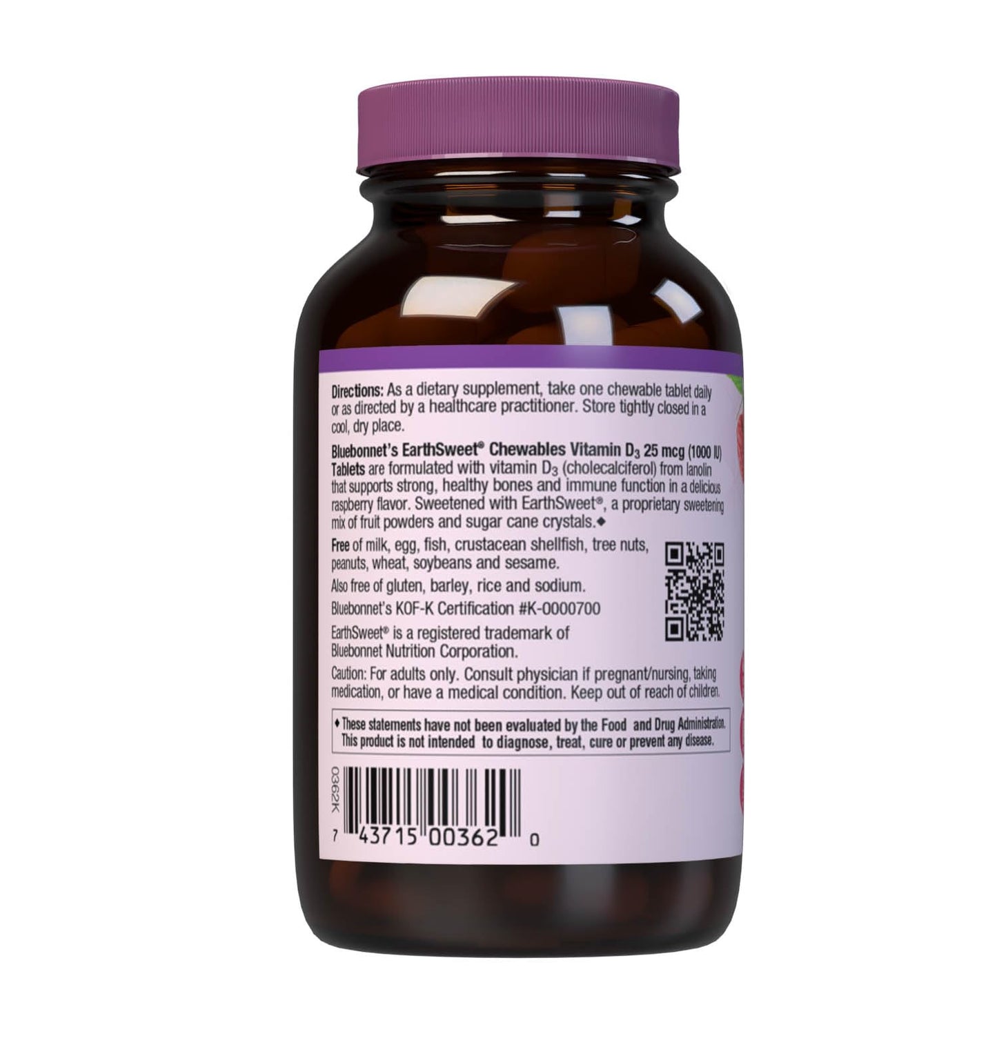 Bluebonnet Nutrition EarthSweet Vitamin D3 1000IU | Bone & Immune Support - Raspberry Chewable (Pack of 2)