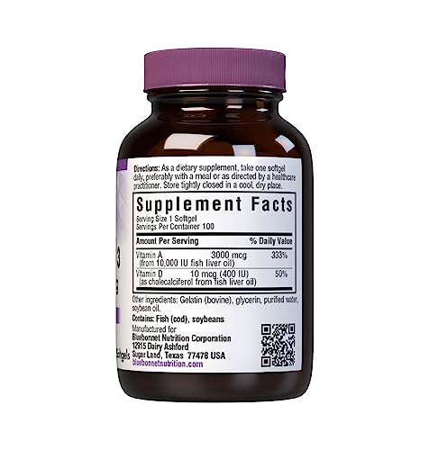 Bluebonnet Nutrition Vitamin A & D3 10,000 IU/400 IU Fish Oil | Eye Health & Immune Support