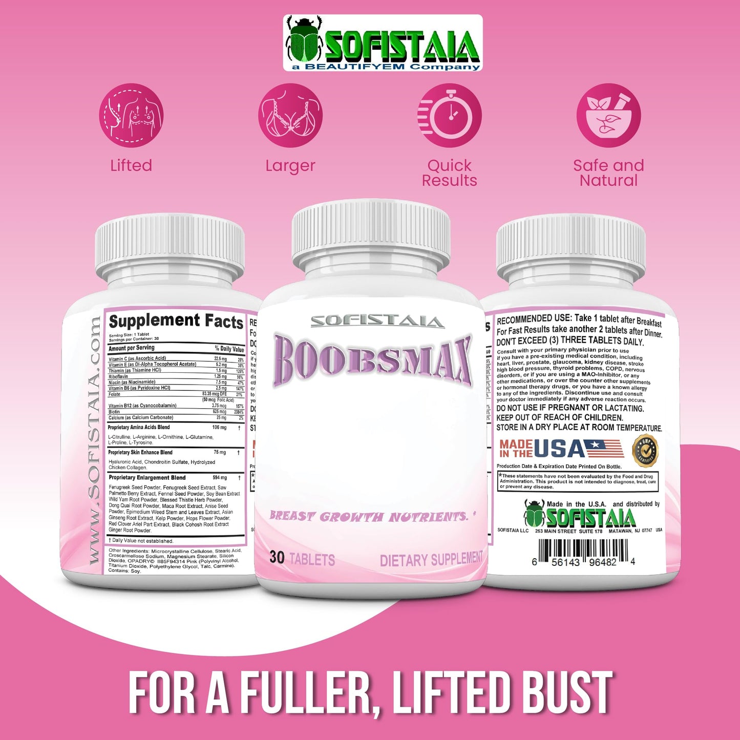 BOOBSMAX Natural Bust Enhancement – Breast Growth Pills (30 Tablets)