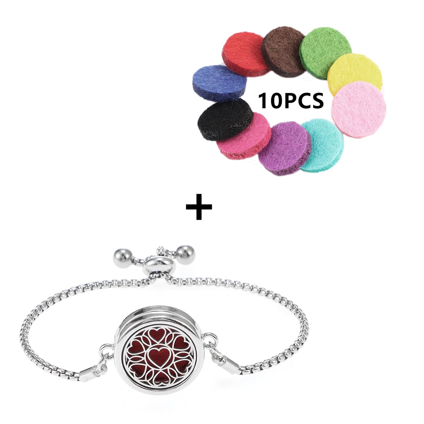 Essential Oil Diffuser Bracelet Aromatherapy Locket – Adjustable 316L Stainless Steel Heart | 10 Refill Pads