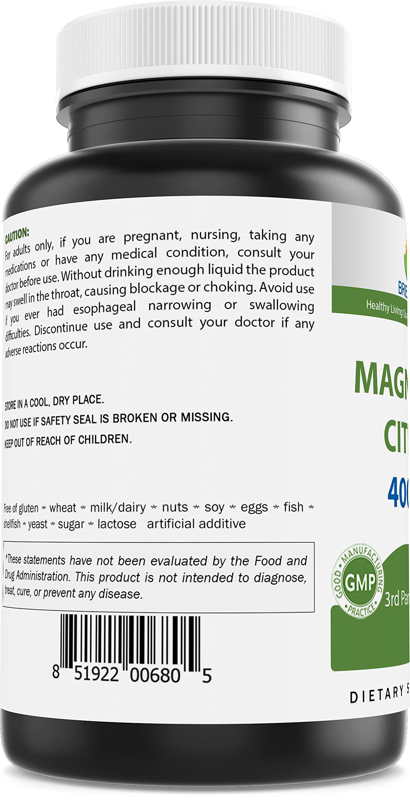 Brieofood Magnesium Citrate 400 mg (Elemental Mg) - 250 Tablets | Muscle Relaxation