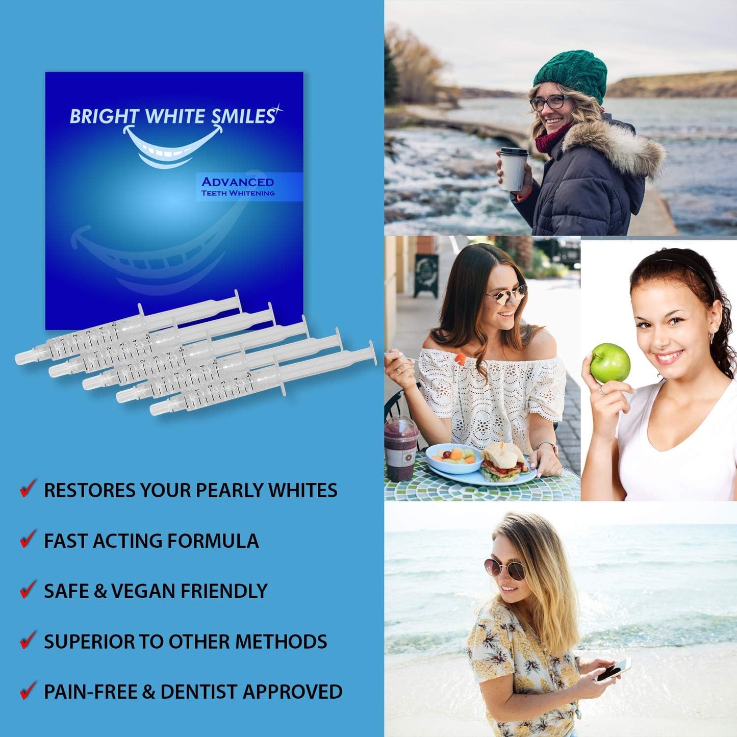 Bright White Smiles Teeth Whitening Kit – 35% Carbamide Peroxide Gel, 5x 5cc Refills