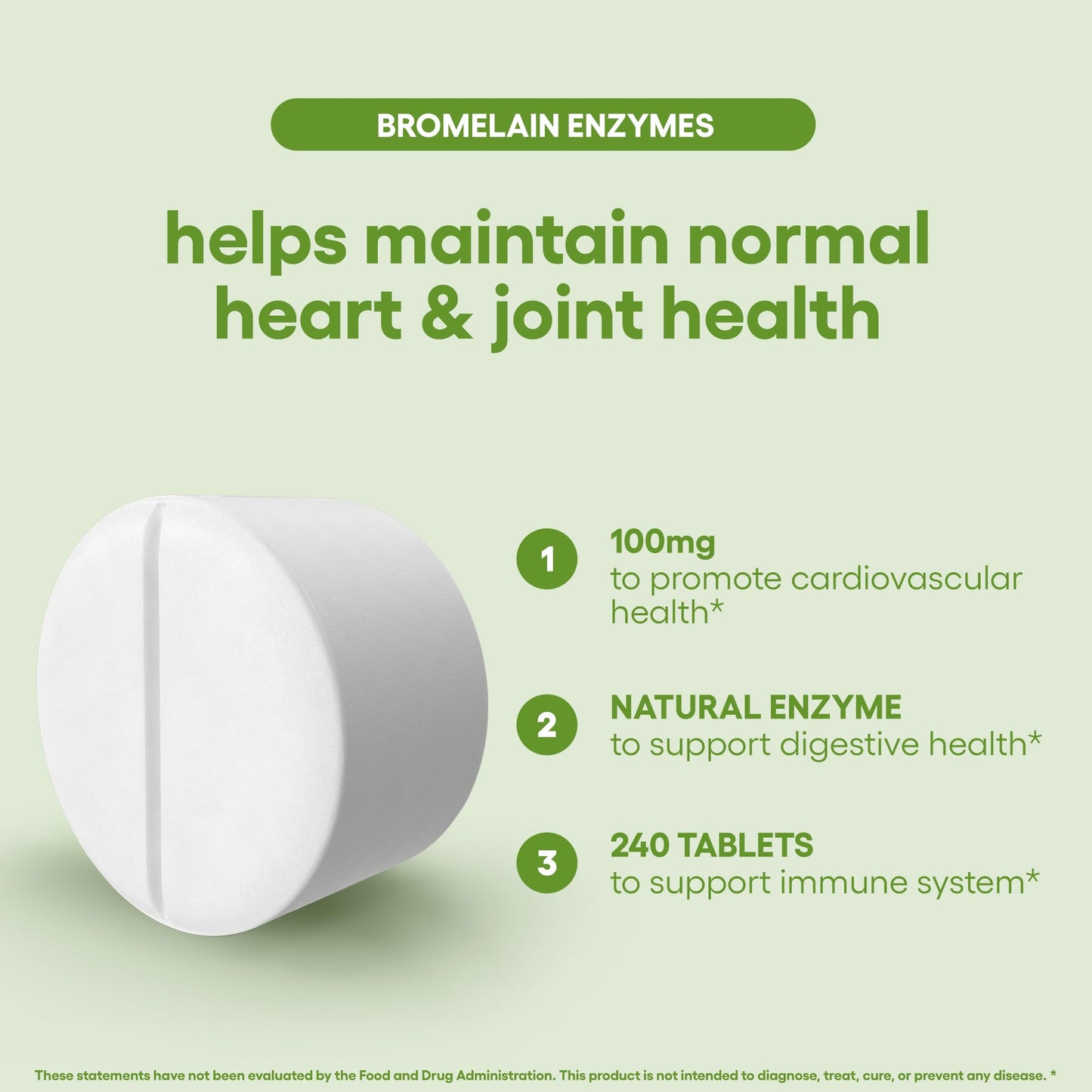 Bromelain Supplement 240 Tablets Natural Enzymes 100 mg 2400 GDU/g Gluten Free Non-GMO Vegan (240, Bromelain)