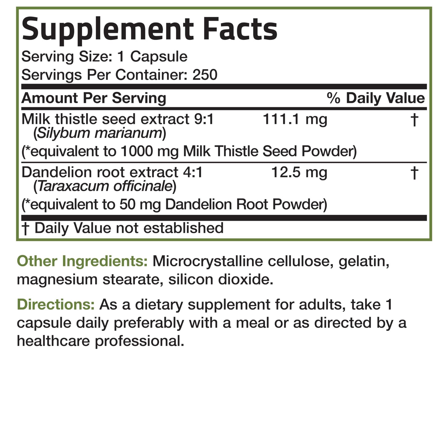 Bronson Milk Thistle Silymarin Marianum & Dandelion Root – Liver Health Support, 250 Capsules