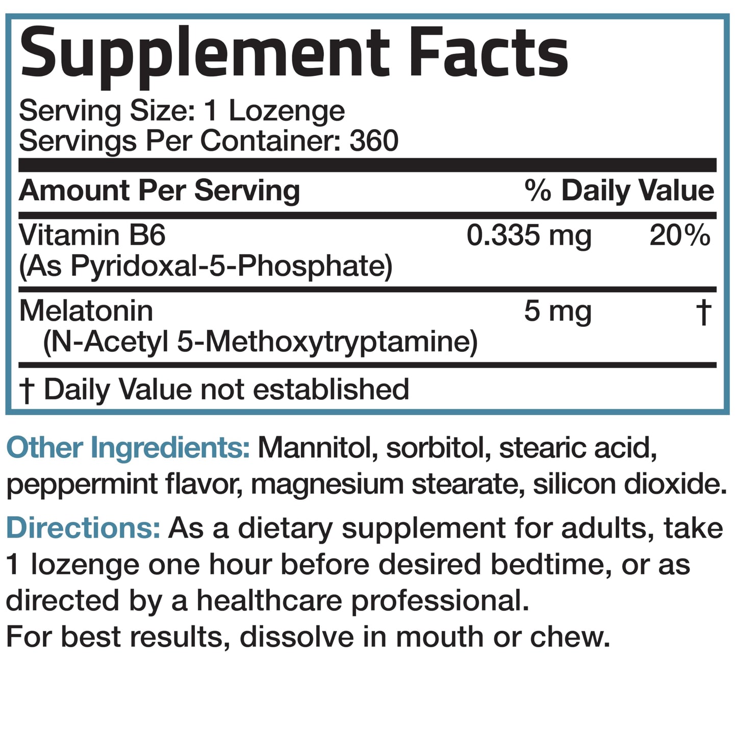 Bronson Melatonin 5mg Peppermint Lozenges with Vitamin B6 – 360 Vegetarian Lozenges