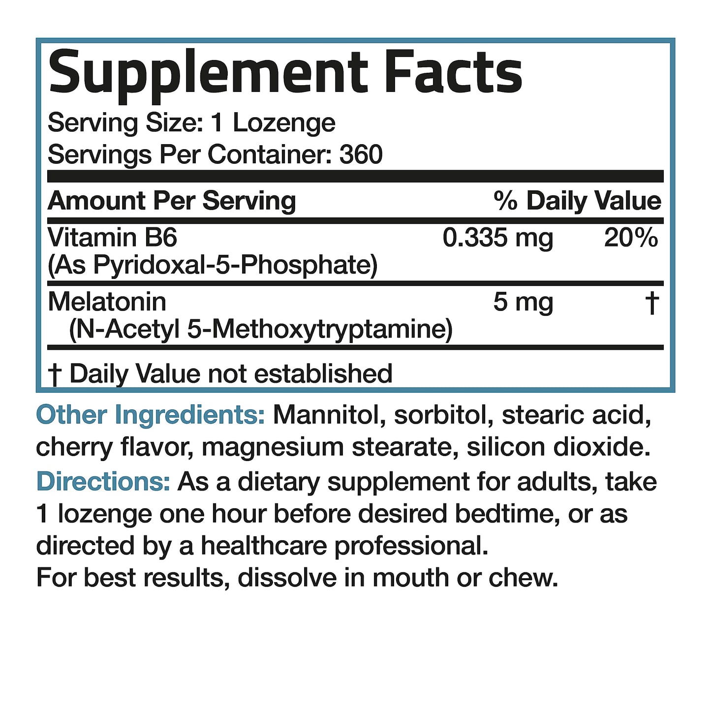 Bronson Melatonin 5mg Fast Dissolve Cherry – 360 Vegetarian Lozenges with Vitamin B6 | Nighttime Sleep Aid