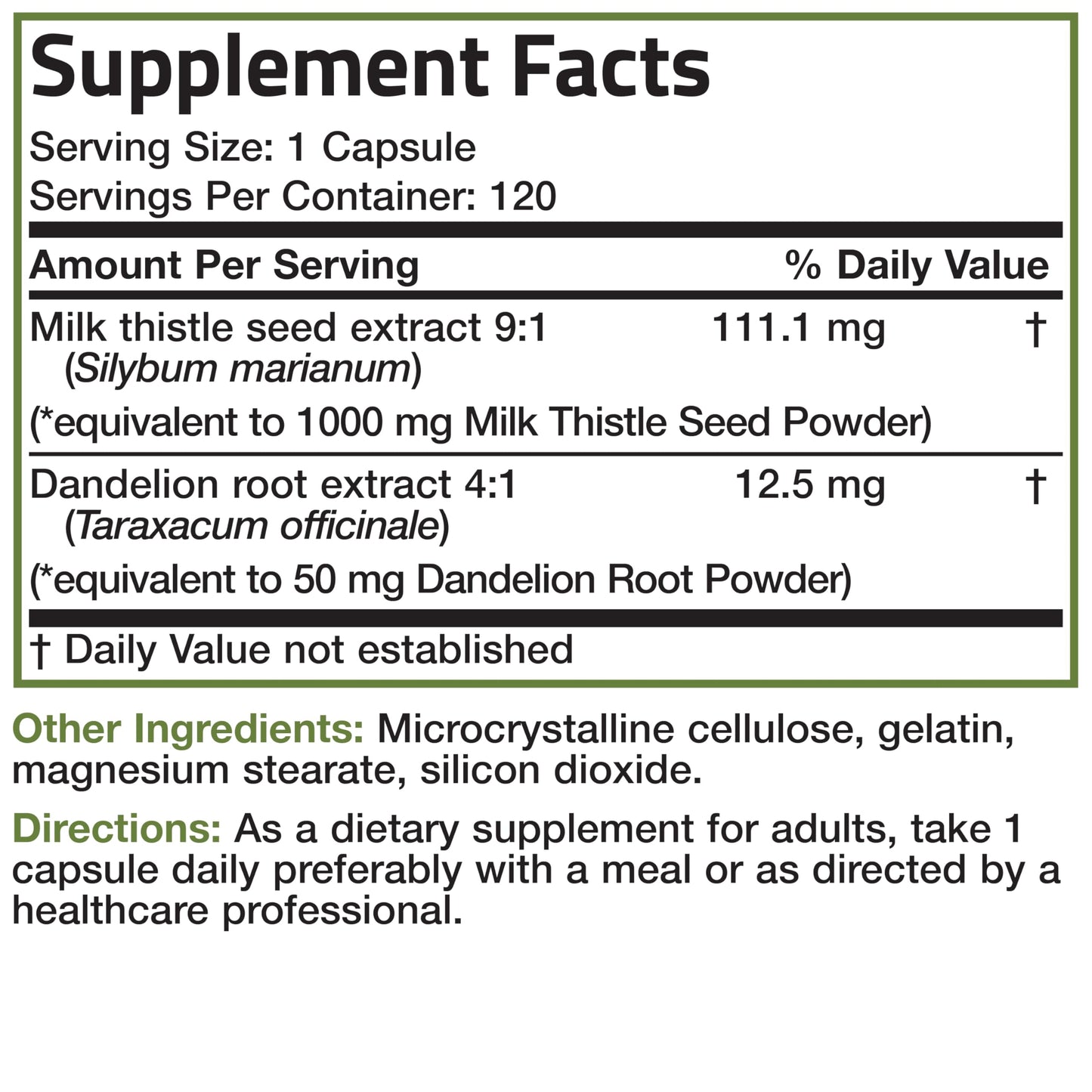 Bronson Milk Thistle with Dandelion Root – Liver Health Support, 120 Capsules
