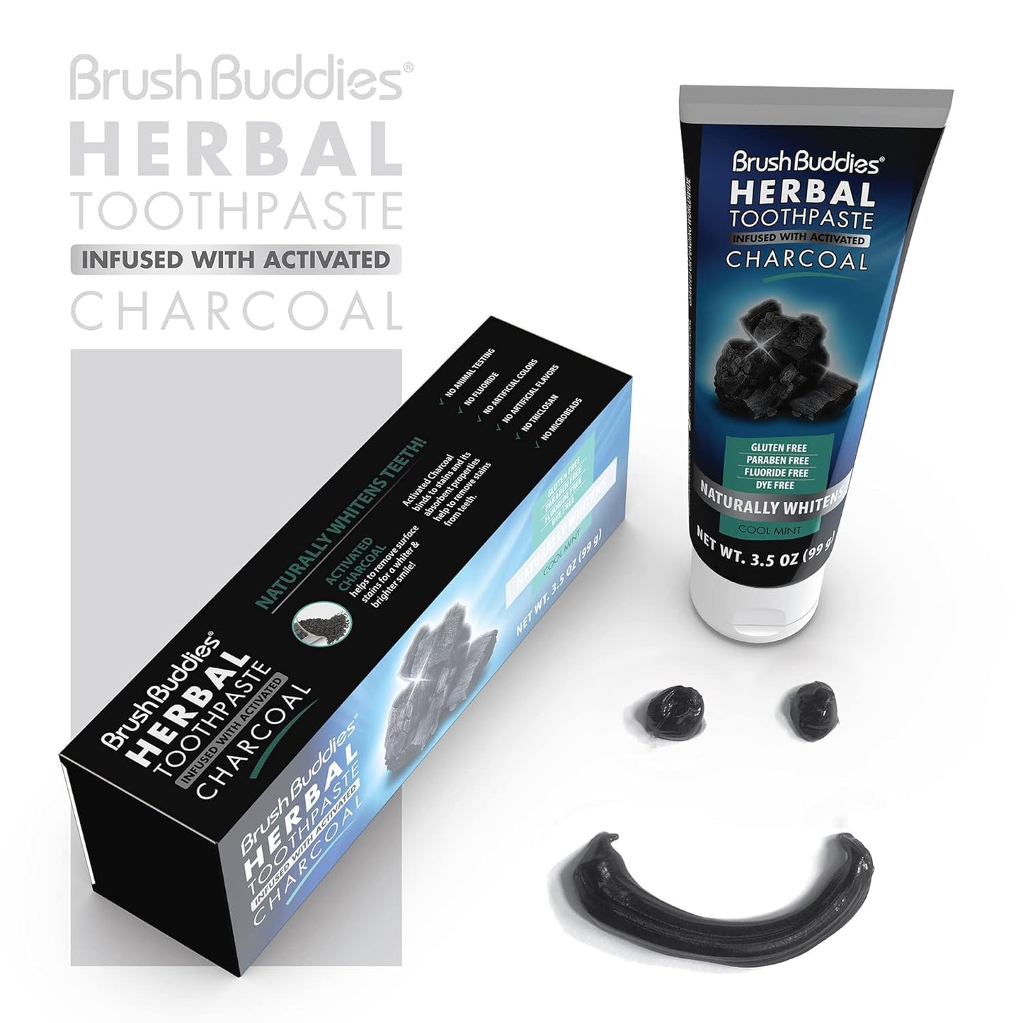 Brush Buddies Charcoal Toothpaste 6 Pack – Activated Charcoal Whitening