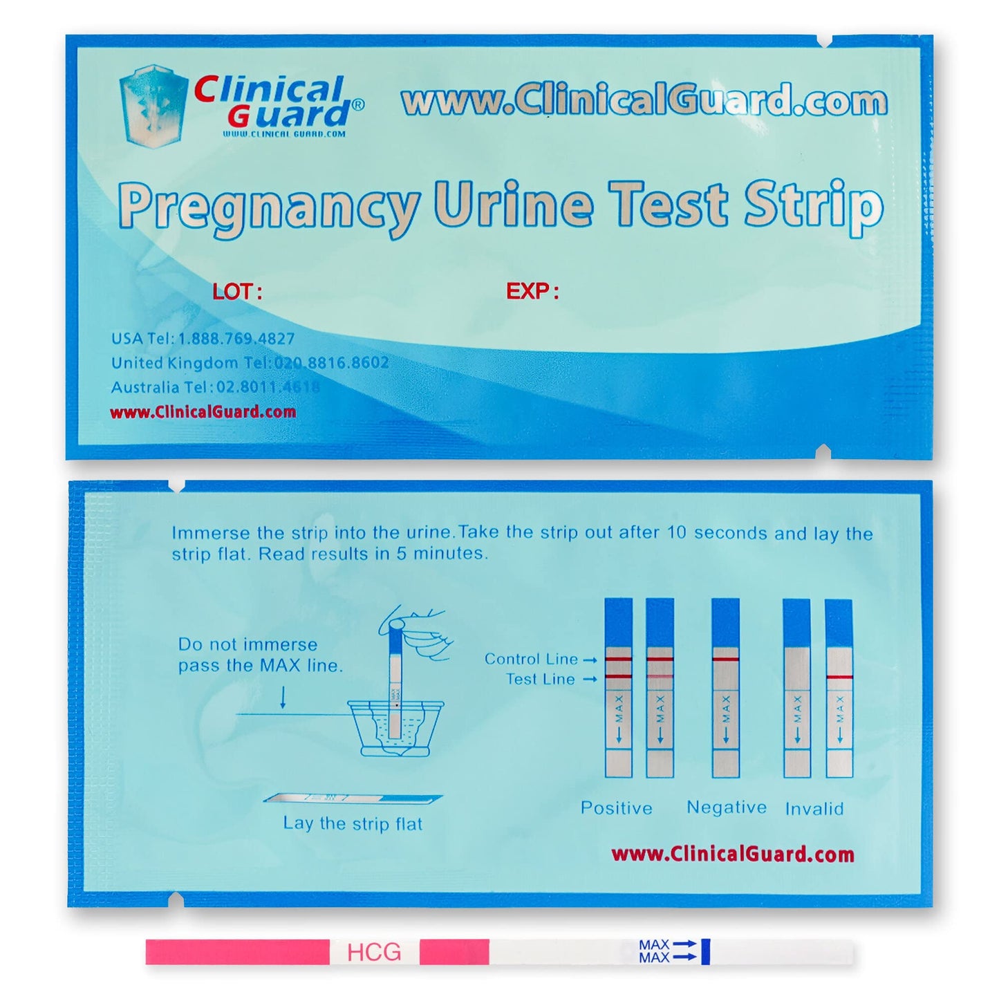 Clinical Guard 50 Pregnancy Test Strips – Sensitive 25 mIU/mL, 5-Min Results