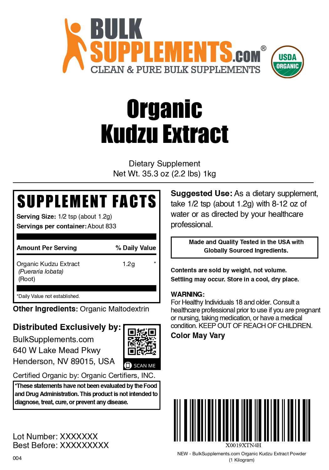 BulkSupplements.com Organic Kudzu Root Extract Powder – Kudzu Root Herbal Supplement, Gluten Free, 1kg (Pack of 1) BritishVita | Premium UK Vitamins & Wellness Supplements