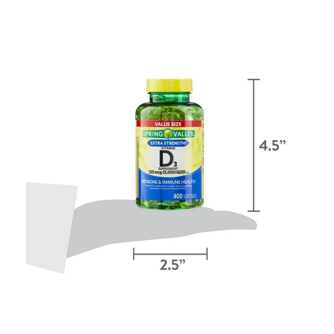 Spring Valley Vitamin D3 Softgels 125 mcg (5,000 IU) – 400 Count + Gift Ice Roller