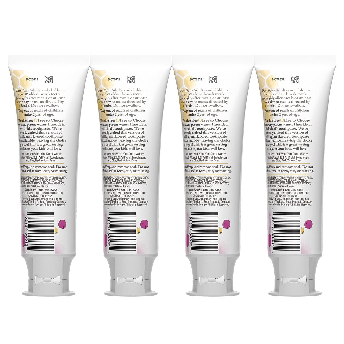 Burt's Bees Kids Toothpaste Bubble Bee Fluoride Free 4.7 oz Pack of 4 - Natural Flavor