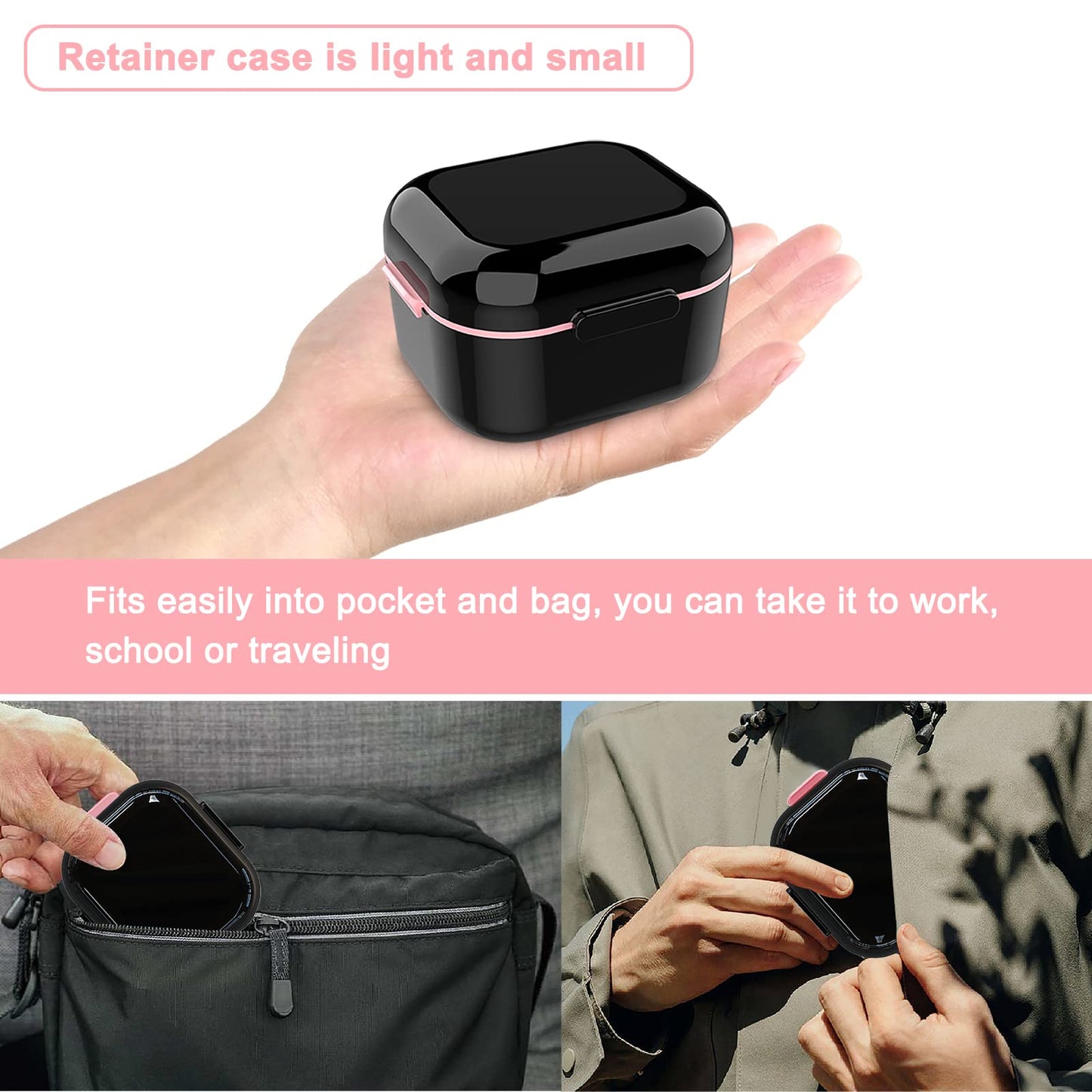 BVN Denture Bath Denture Case: Denture Cup for Soaking Dentures, Retainer Cleaner Case with Mirror, Mouth Guard Case, Aligner Case, Retainer Holder, Night Guard Case, False Teeth Container Black